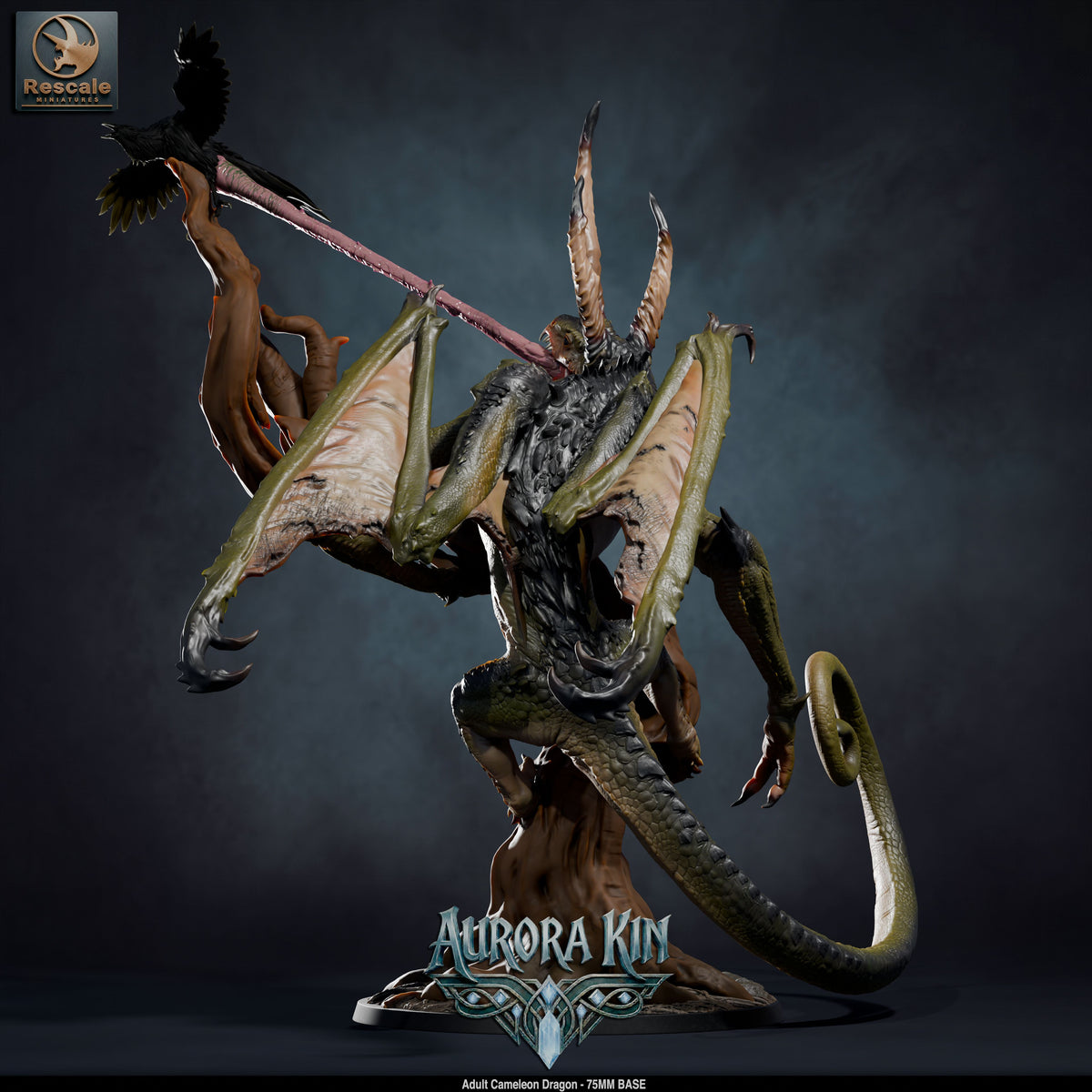 Adult Chameleon Dragon DND TTRPG Resin Model 75mm Base