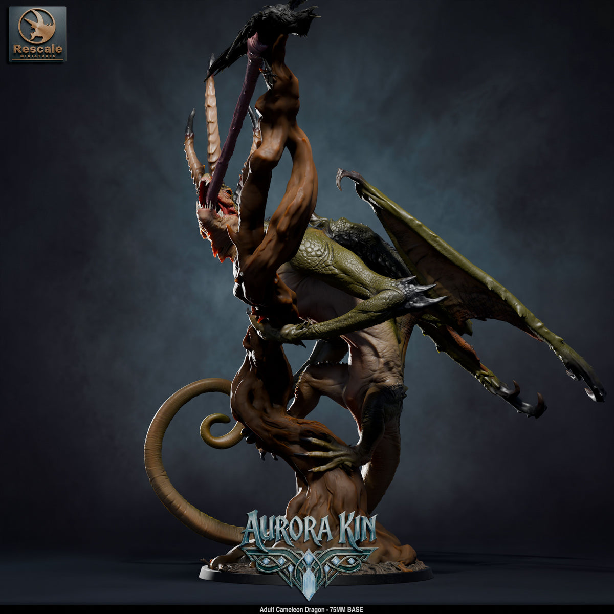 Adult Chameleon Dragon DND TTRPG Resin Model 75mm Base