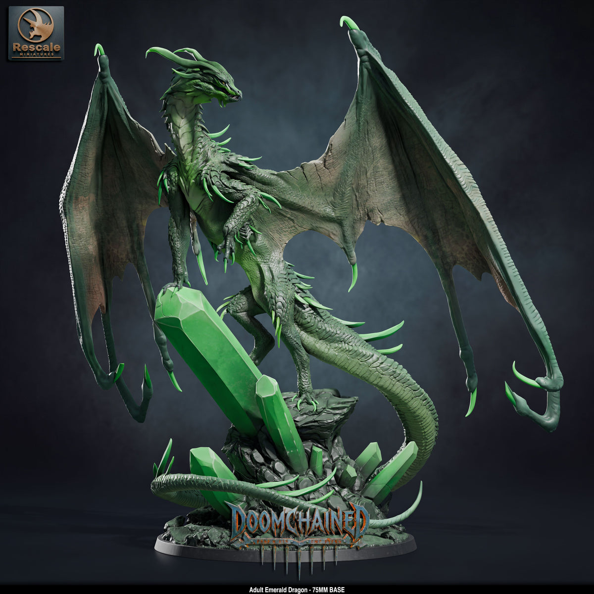 Emerald Dragon DND TTRPG Resin Model 75mm Base