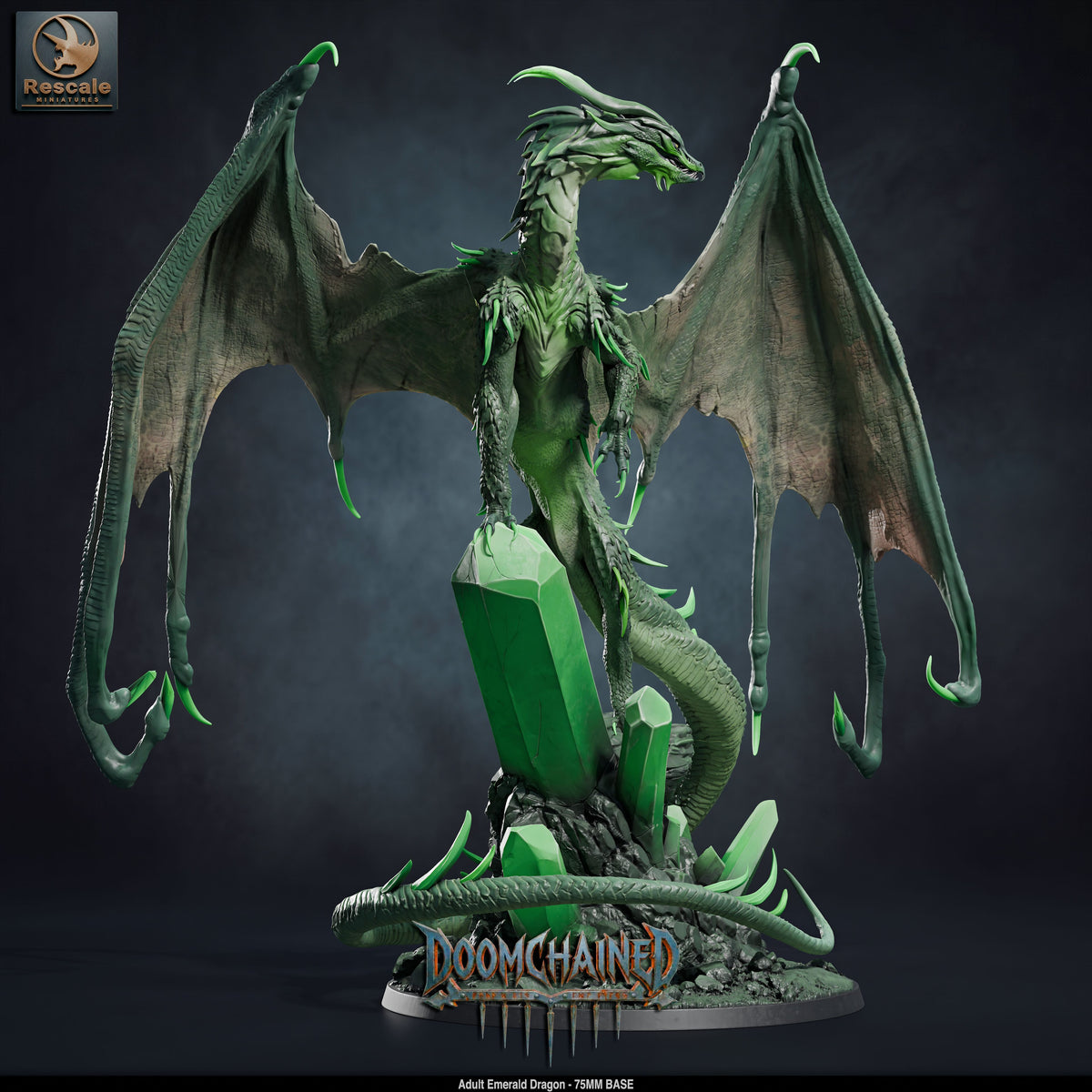 Emerald Dragon DND TTRPG Resin Model 75mm Base