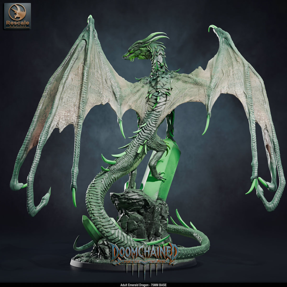 Emerald Dragon DND TTRPG Resin Model 75mm Base