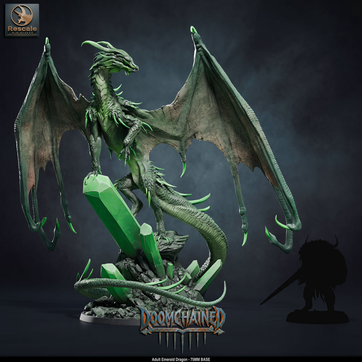 Emerald Dragon DND TTRPG Resin Model 75mm Base