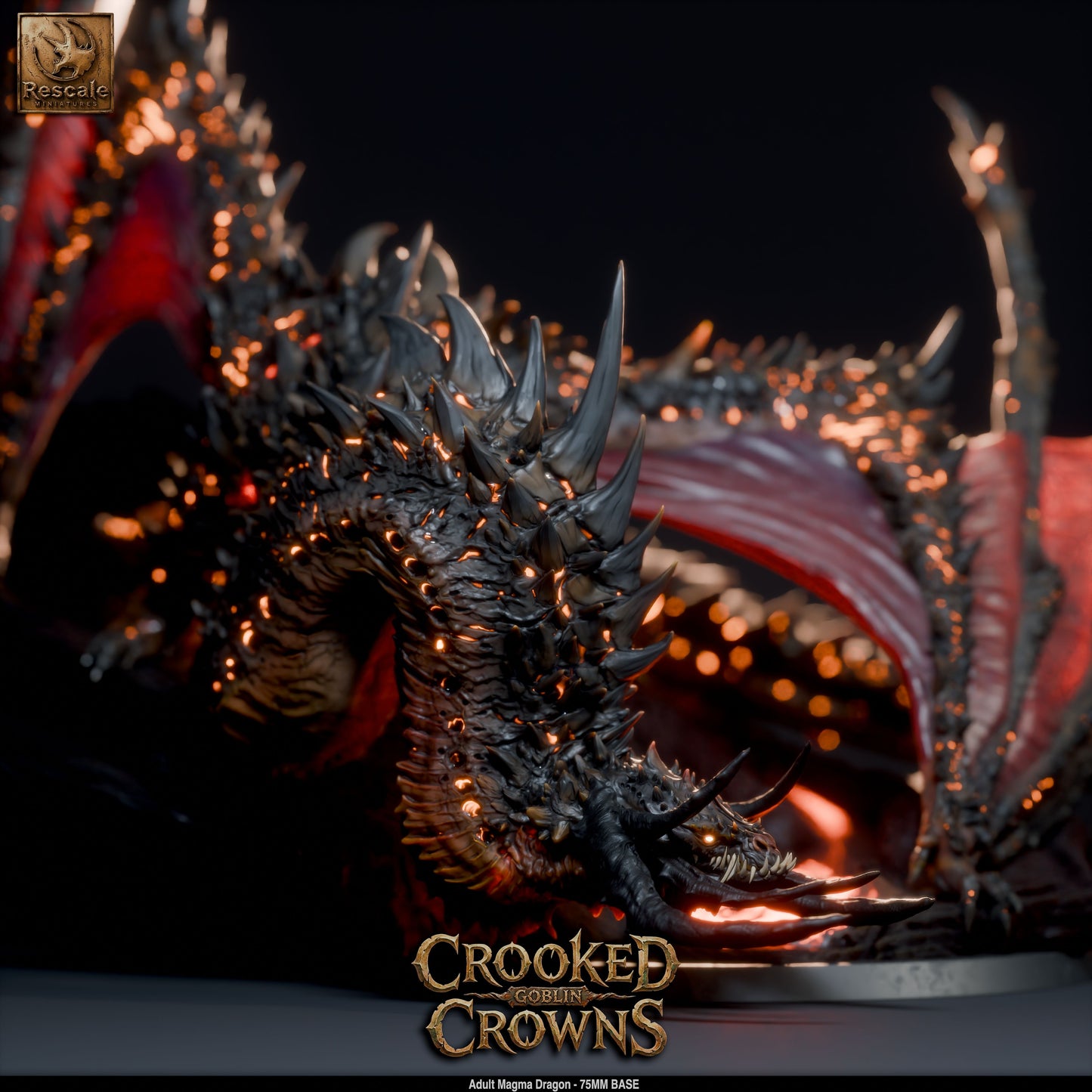 Adult Magma Dragon Fire Lava Dragon DND Miniature TTRPG Resin Figure 75mm Base
