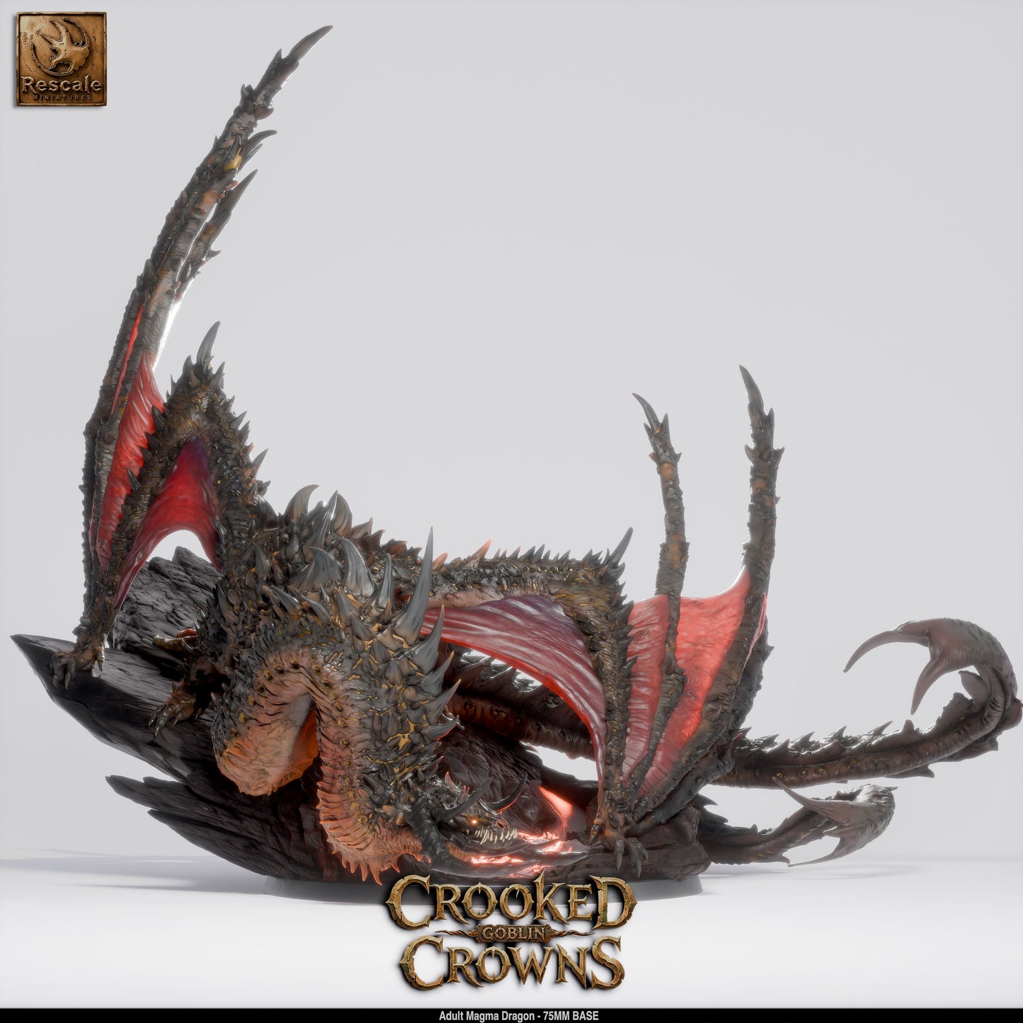 Adult Magma Dragon Fire Lava Dragon DND Miniature TTRPG Resin Figure 75mm Base