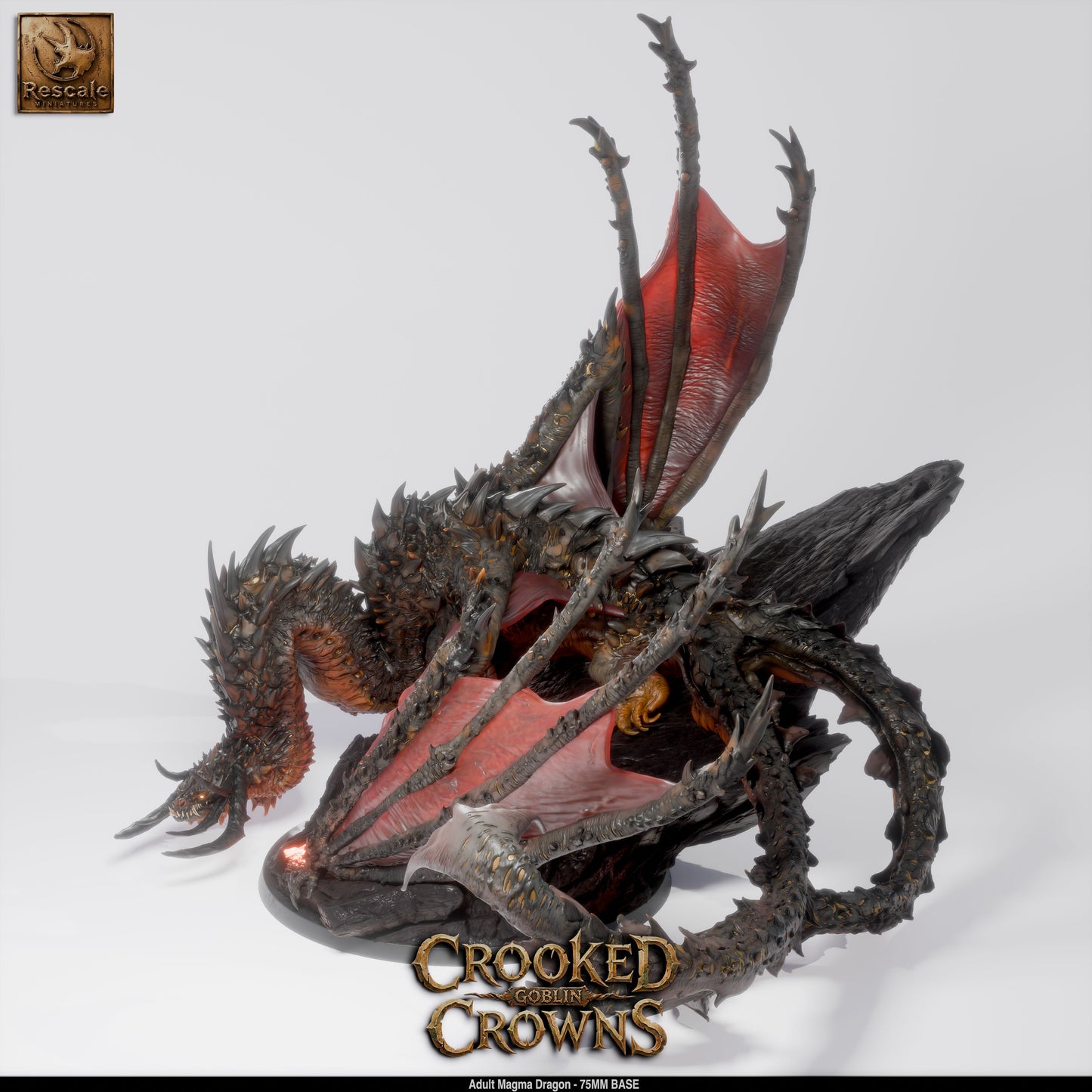Adult Magma Dragon Fire Lava Dragon DND Miniature TTRPG Resin Figure 75mm Base