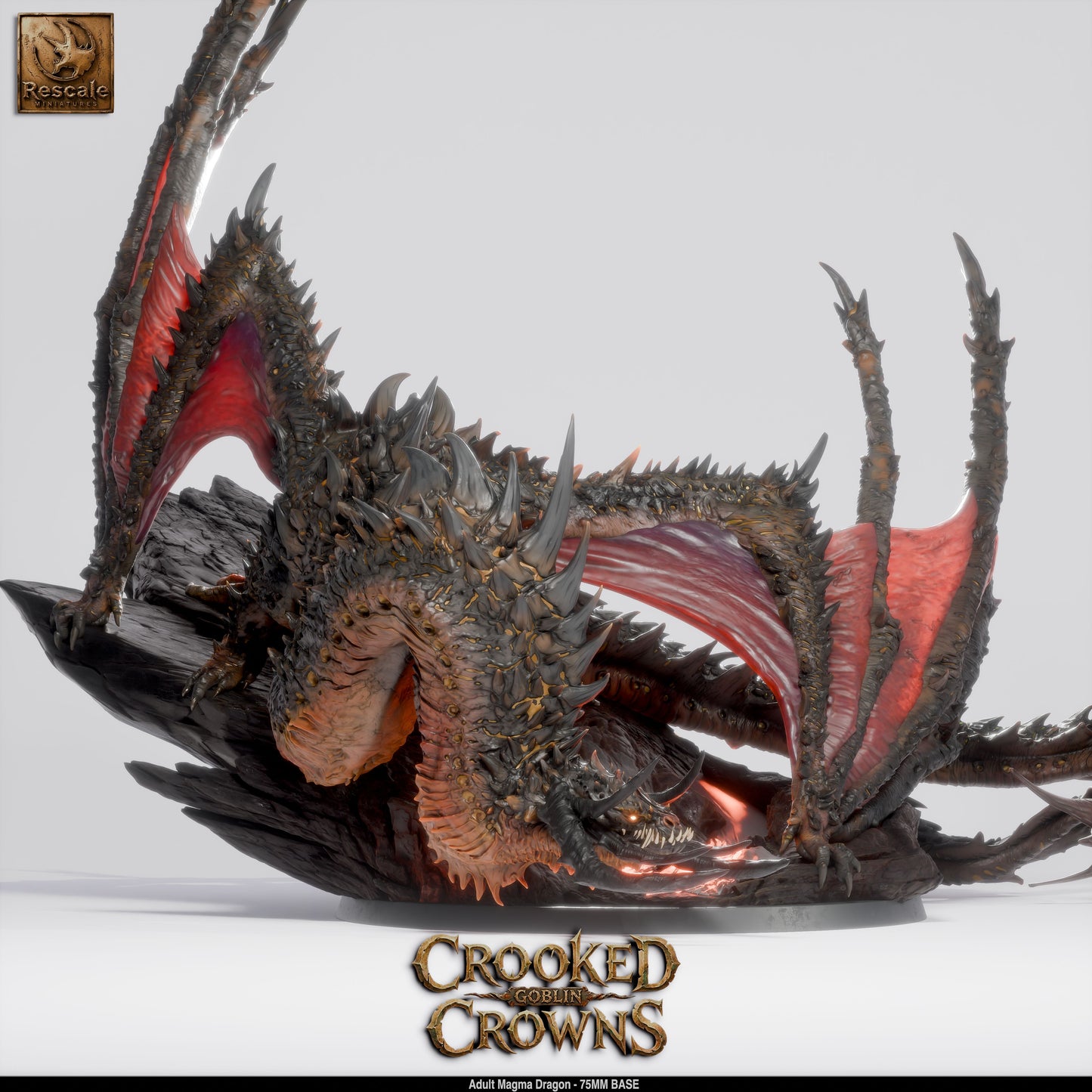 Adult Magma Dragon Fire Lava Dragon DND Miniature TTRPG Resin Figure 75mm Base