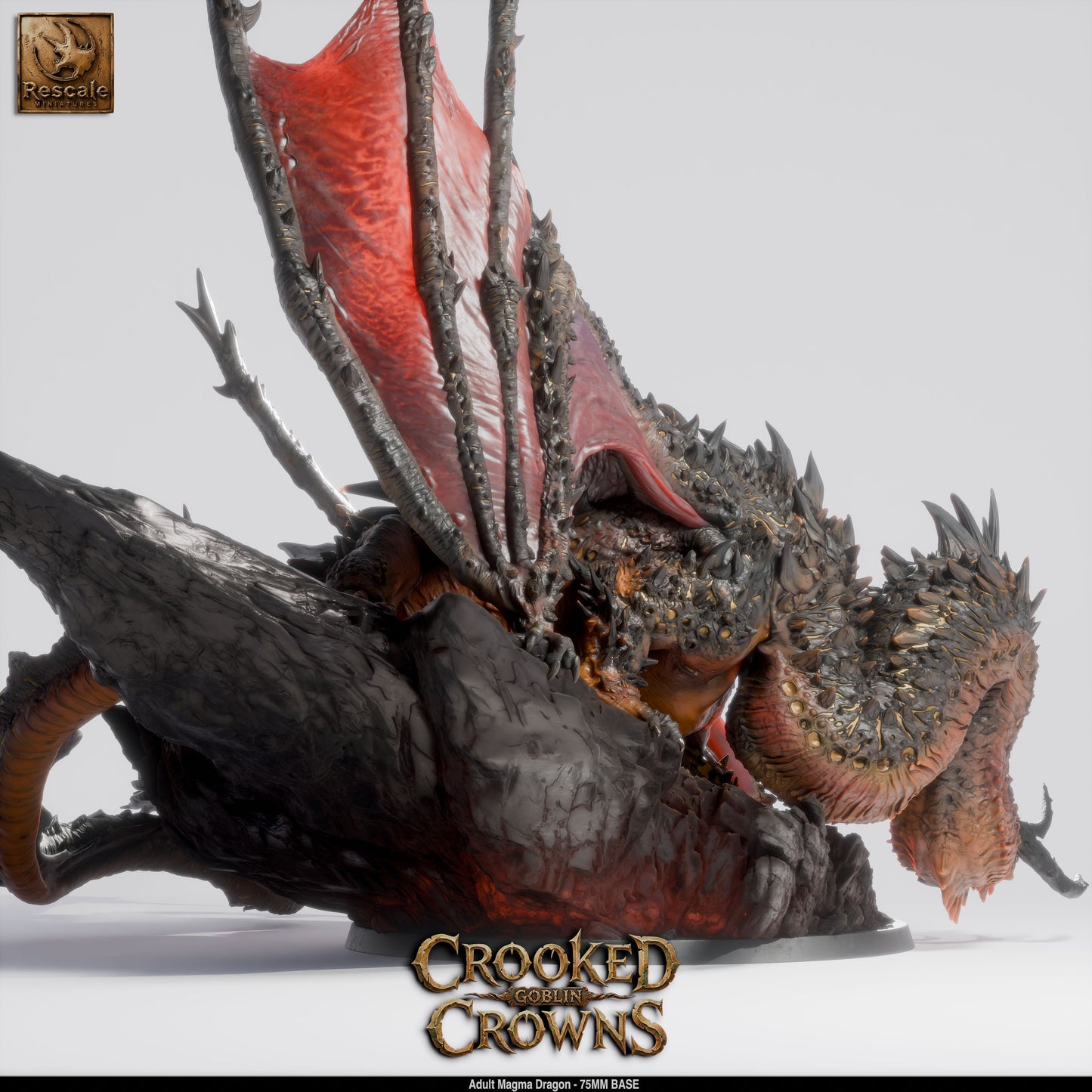 Adult Magma Dragon Fire Lava Dragon DND Miniature TTRPG Resin Figure 75mm Base