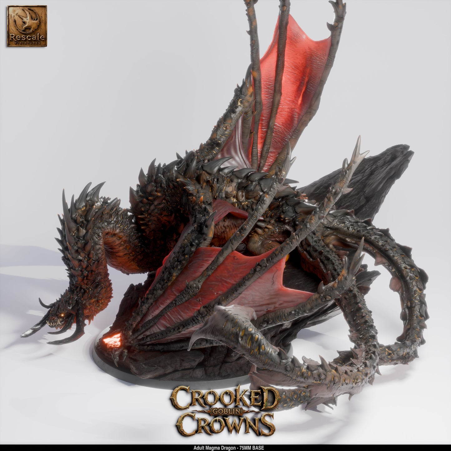 Adult Magma Dragon Fire Lava Dragon DND Miniature TTRPG Resin Figure 75mm Base
