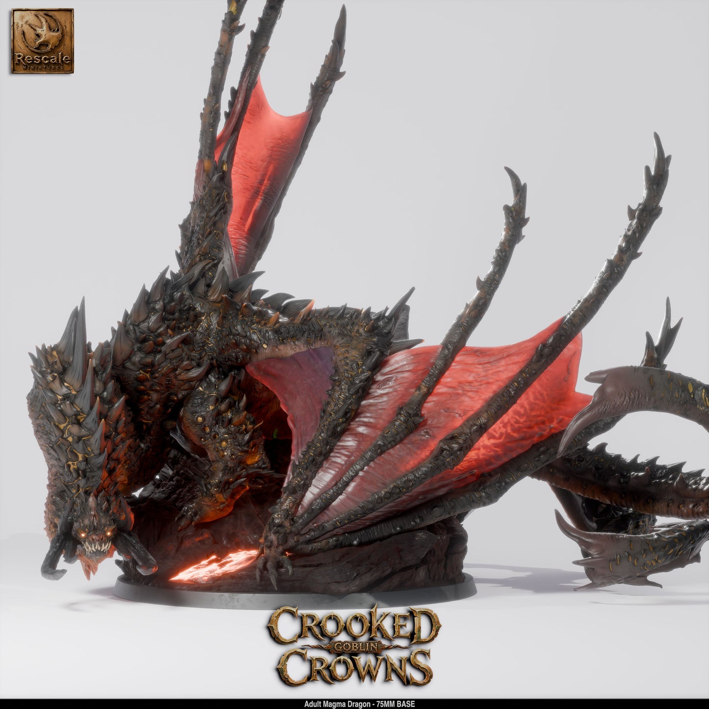 Adult Magma Dragon Fire Lava Dragon DND Miniature TTRPG Resin Figure 75mm Base