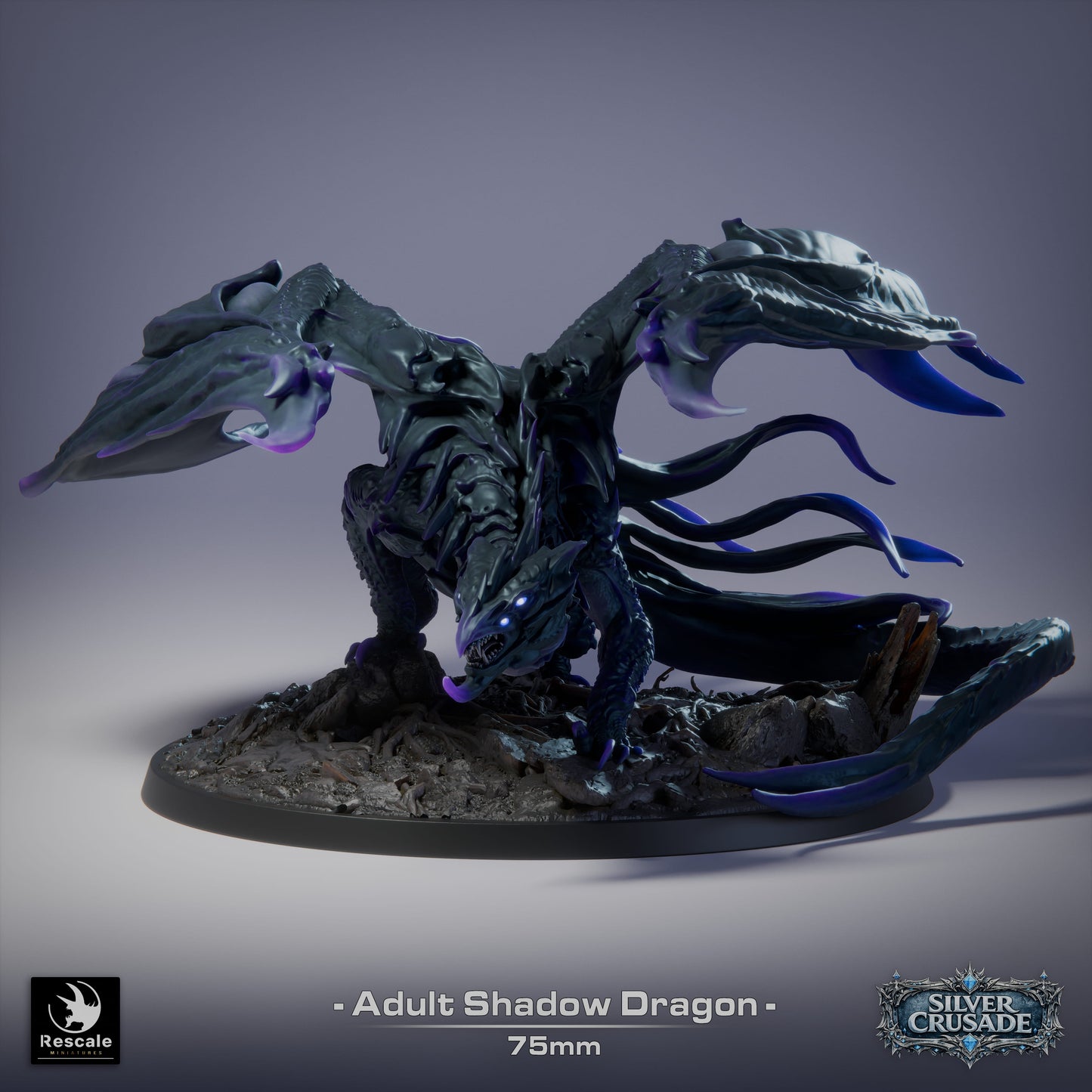 Shadow Dragon Large D&D Miniature | Dark Dragon Boss Figure for Dungeons and Dragons | Resin Tabletop RPG Model | 75mm Base