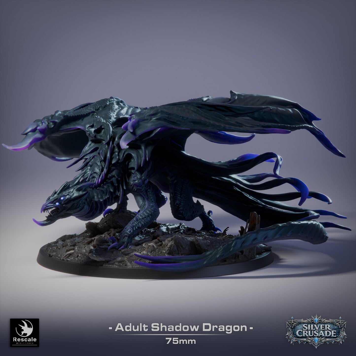 Shadow Dragon Large D&D Miniature | Dark Dragon Boss Figure for Dungeons and Dragons | Resin Tabletop RPG Model | 75mm Base