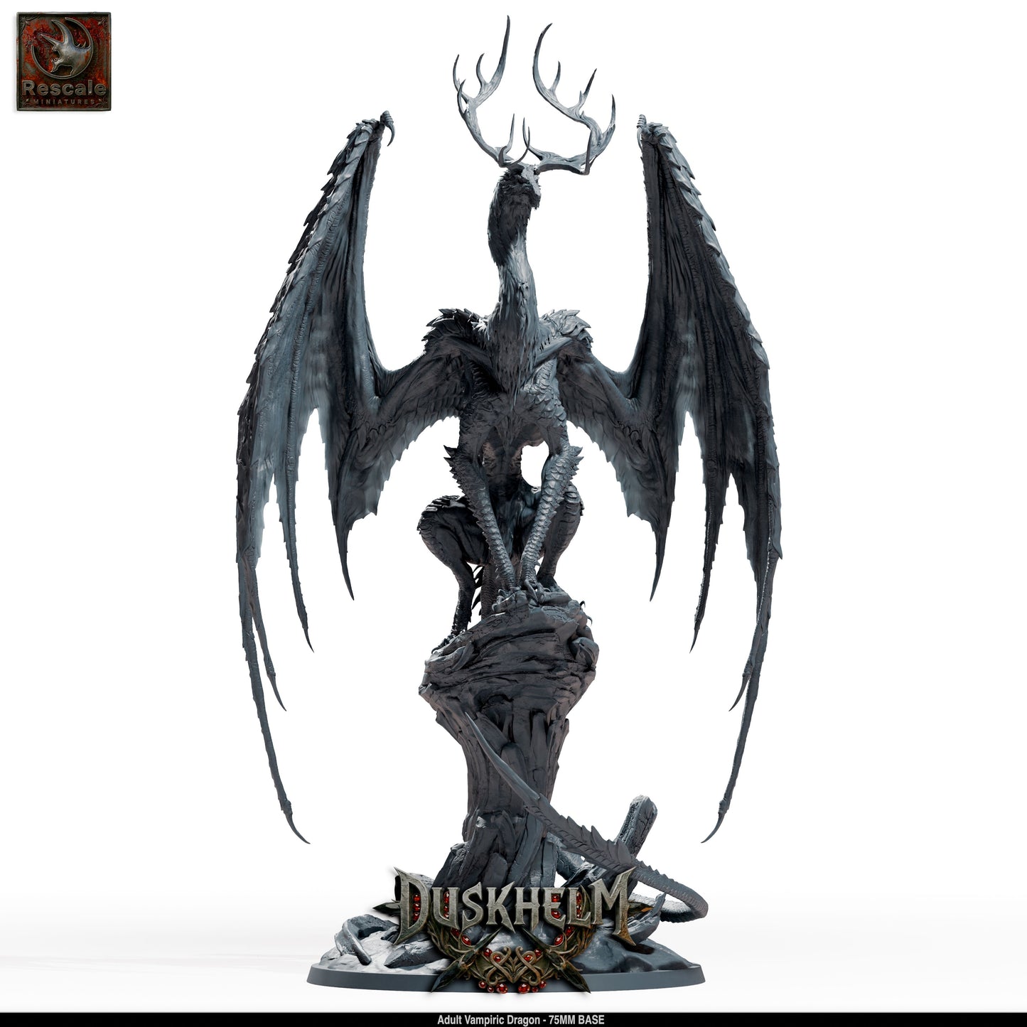 Adult Vampiric Dragon Undead Dragon DND Miniature TTRPG Resin Figure 75mm Base
