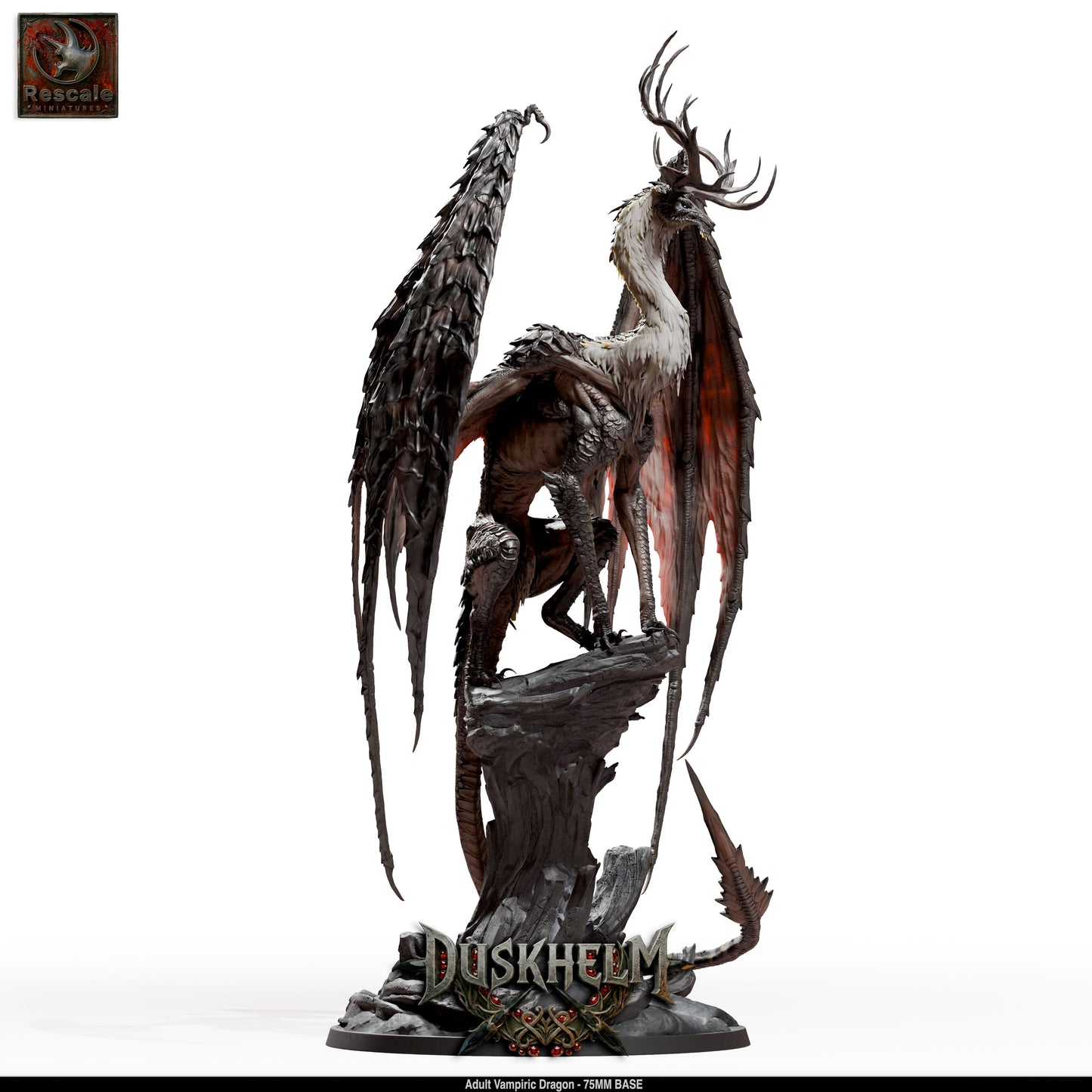 Adult Vampiric Dragon Undead Dragon DND Miniature TTRPG Resin Figure 75mm Base