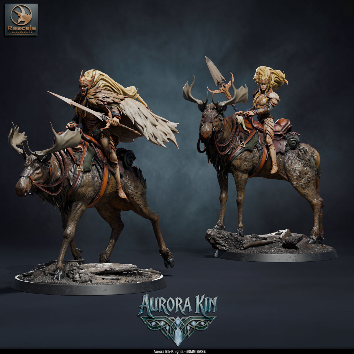 Aurora Elk Knight DND TTRPG Resin Model 50mm Base