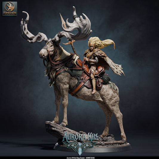 Aurora White Stag Queen DND TTRPG Resin Model 60mm Base