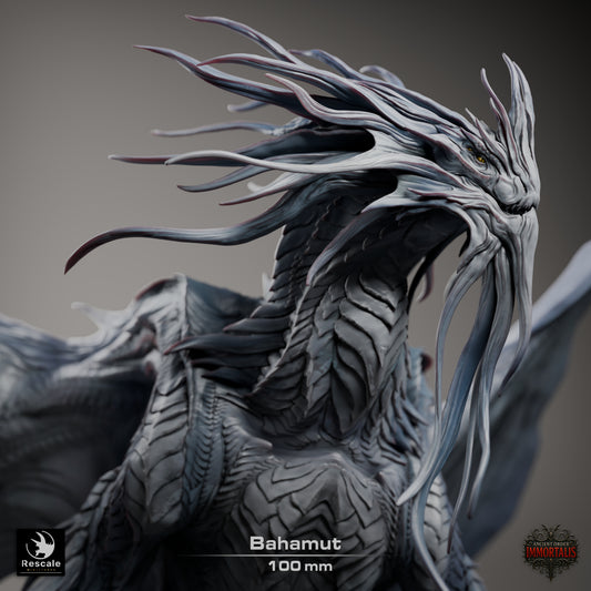 Bahamut Dragon Large D&D Miniature | Platinum Dragon God Figure | Resin 3D Printed Tabletop RPG Model | 100mm Base