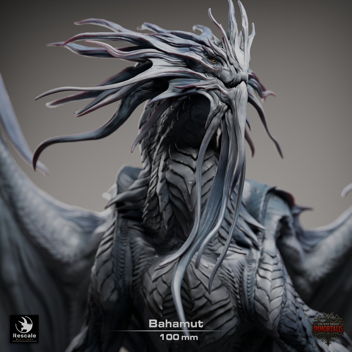 Bahamut Dragon Large D&D Miniature | Platinum Dragon God Figure | Resin 3D Printed Tabletop RPG Model | 100mm Base