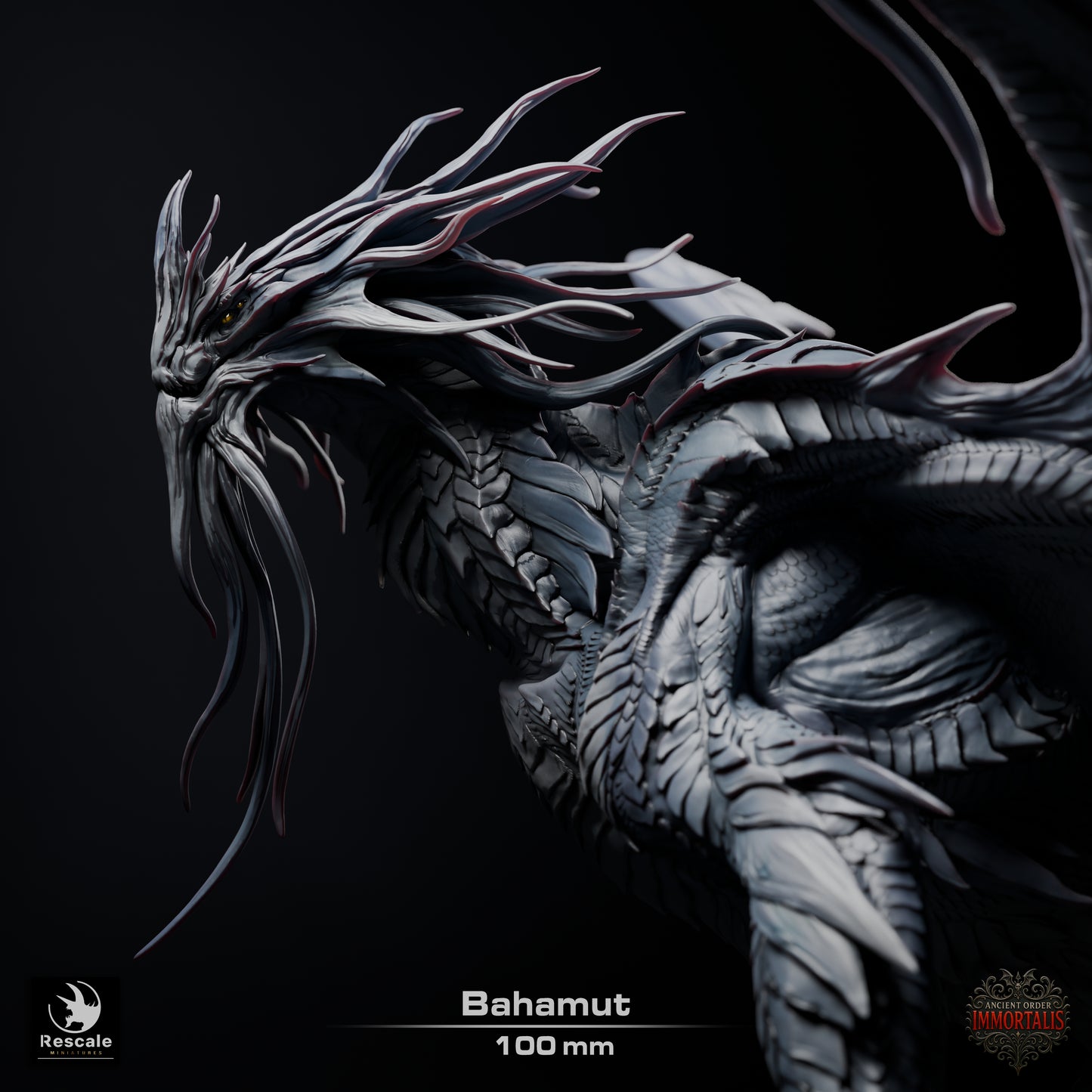 Bahamut Dragon Large D&D Miniature | Platinum Dragon God Figure | Resin 3D Printed Tabletop RPG Model | 100mm Base