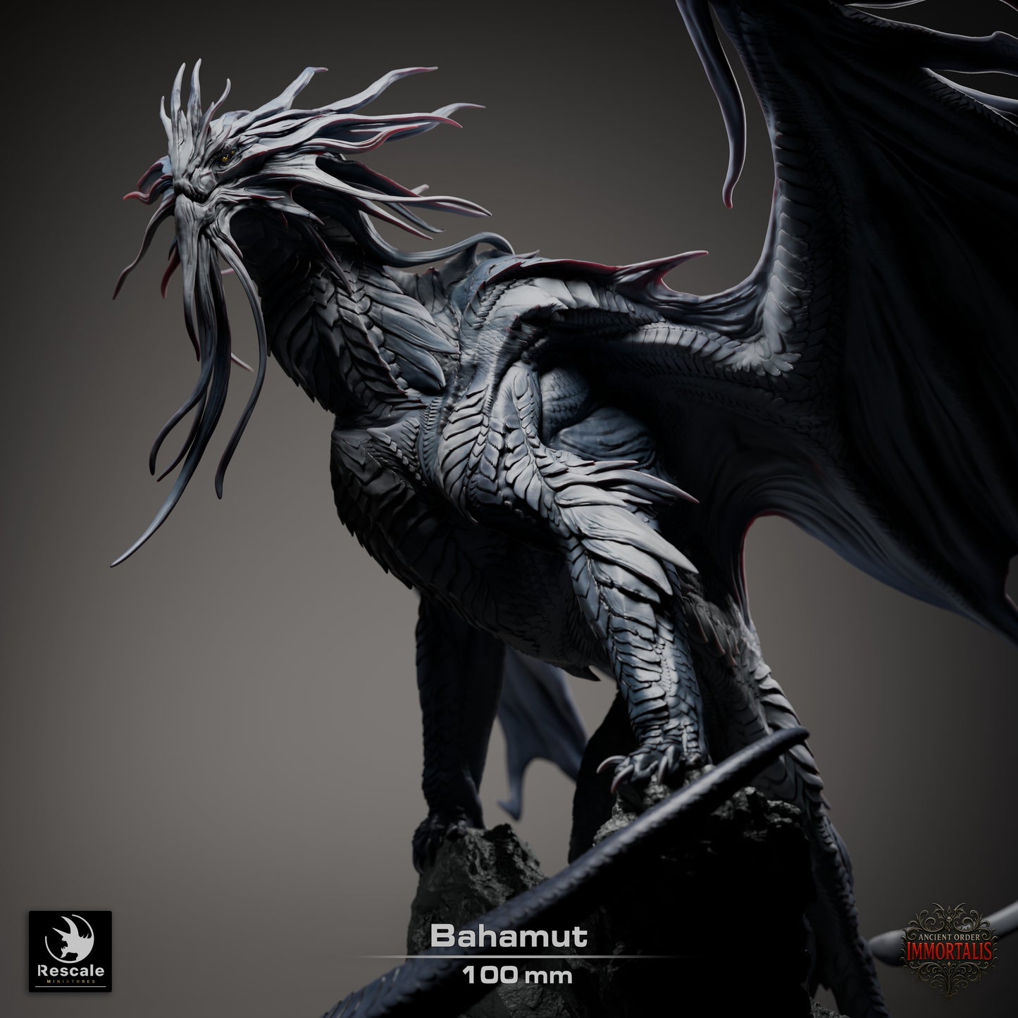 Bahamut Dragon Large D&D Miniature | Platinum Dragon God Figure | Resin 3D Printed Tabletop RPG Model | 100mm Base