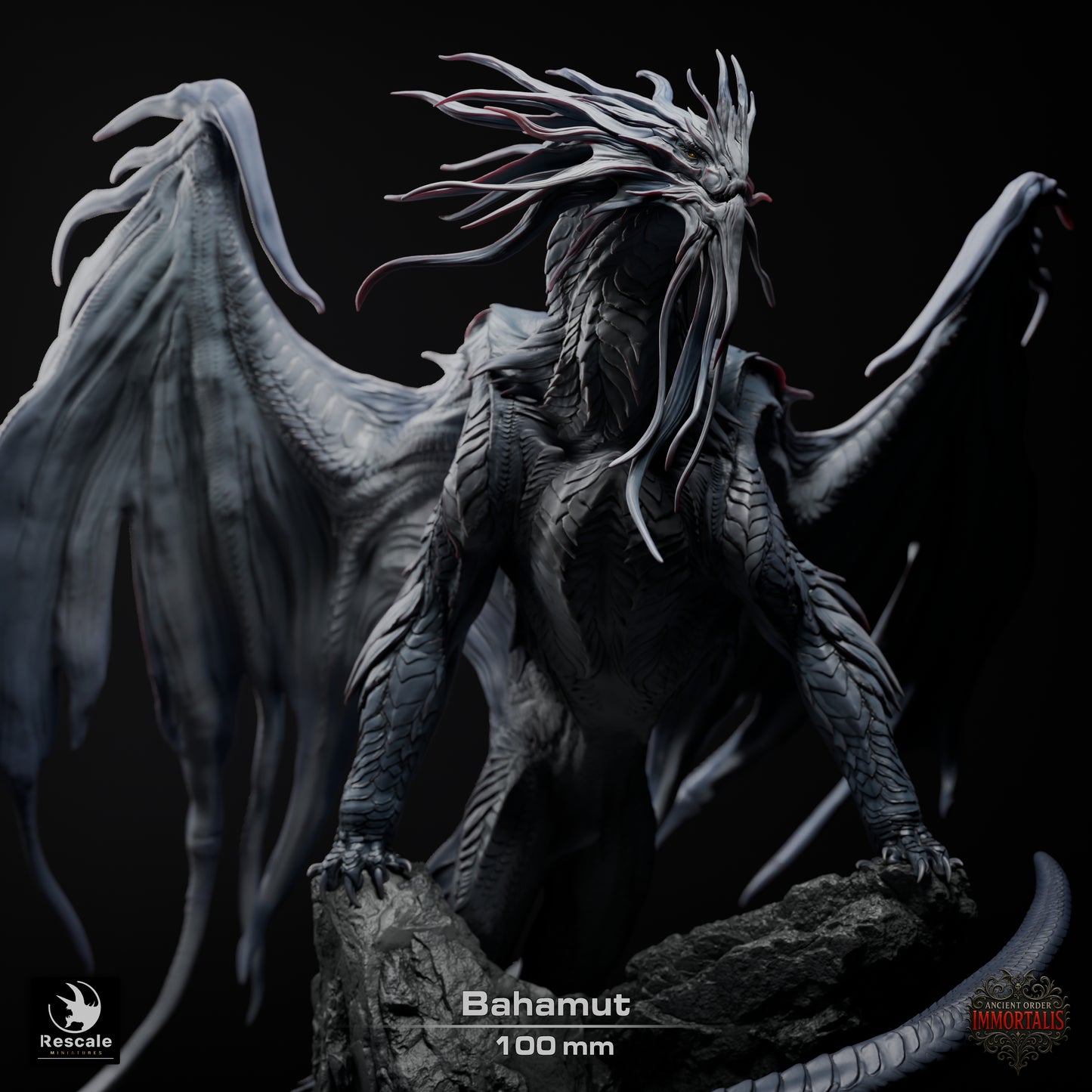 Bahamut Dragon Large D&D Miniature | Platinum Dragon God Figure | Resin 3D Printed Tabletop RPG Model | 100mm Base