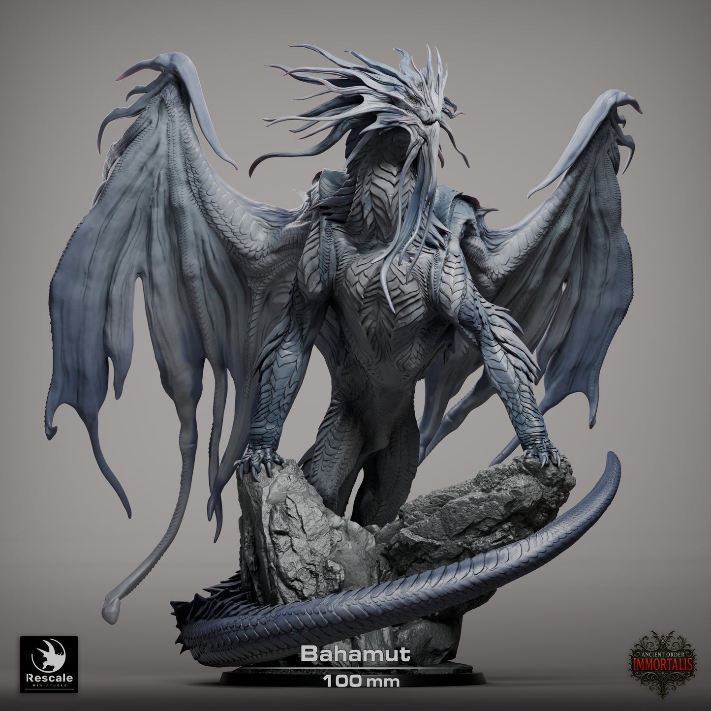 Bahamut Dragon Large D&D Miniature | Platinum Dragon God Figure | Resin 3D Printed Tabletop RPG Model | 100mm Base