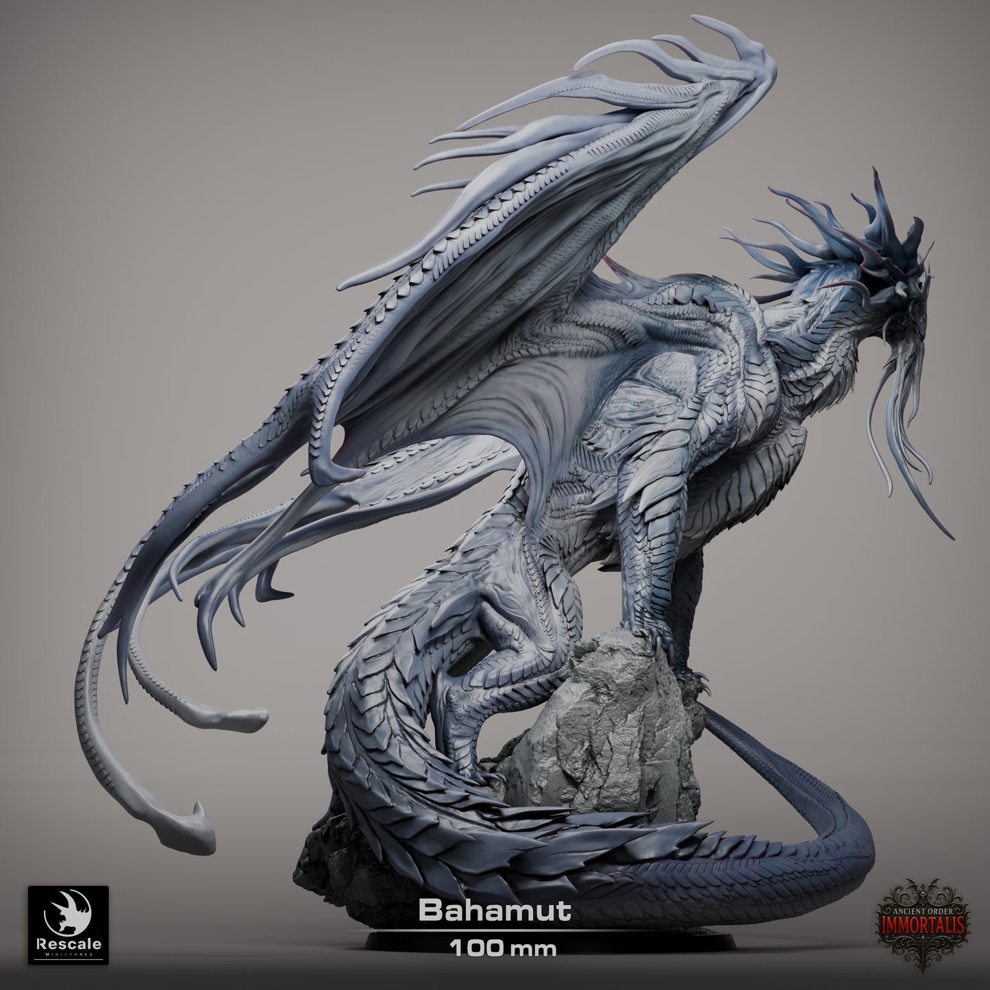 Bahamut Dragon Large D&D Miniature | Platinum Dragon God Figure | Resin 3D Printed Tabletop RPG Model | 100mm Base
