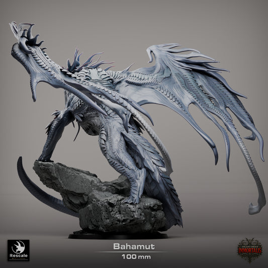 Bahamut Dragon Large D&D Miniature | Platinum Dragon God Figure | Resin 3D Printed Tabletop RPG Model | 100mm Base