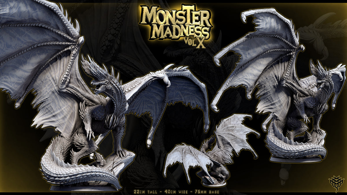 Blazing Black Dragon DND TTRPG Resin Model 75mm Base