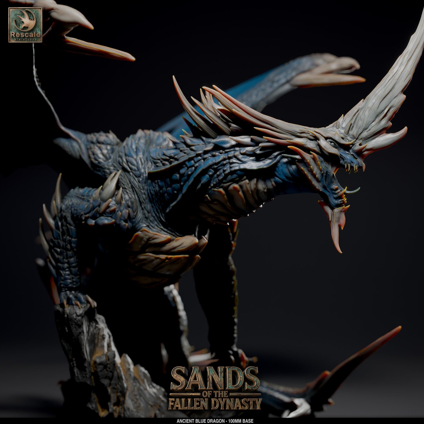 Blue Elder Dragon | Ancient Storm Tyrant | Resin Tabletop RPG Figure | 100mm Base