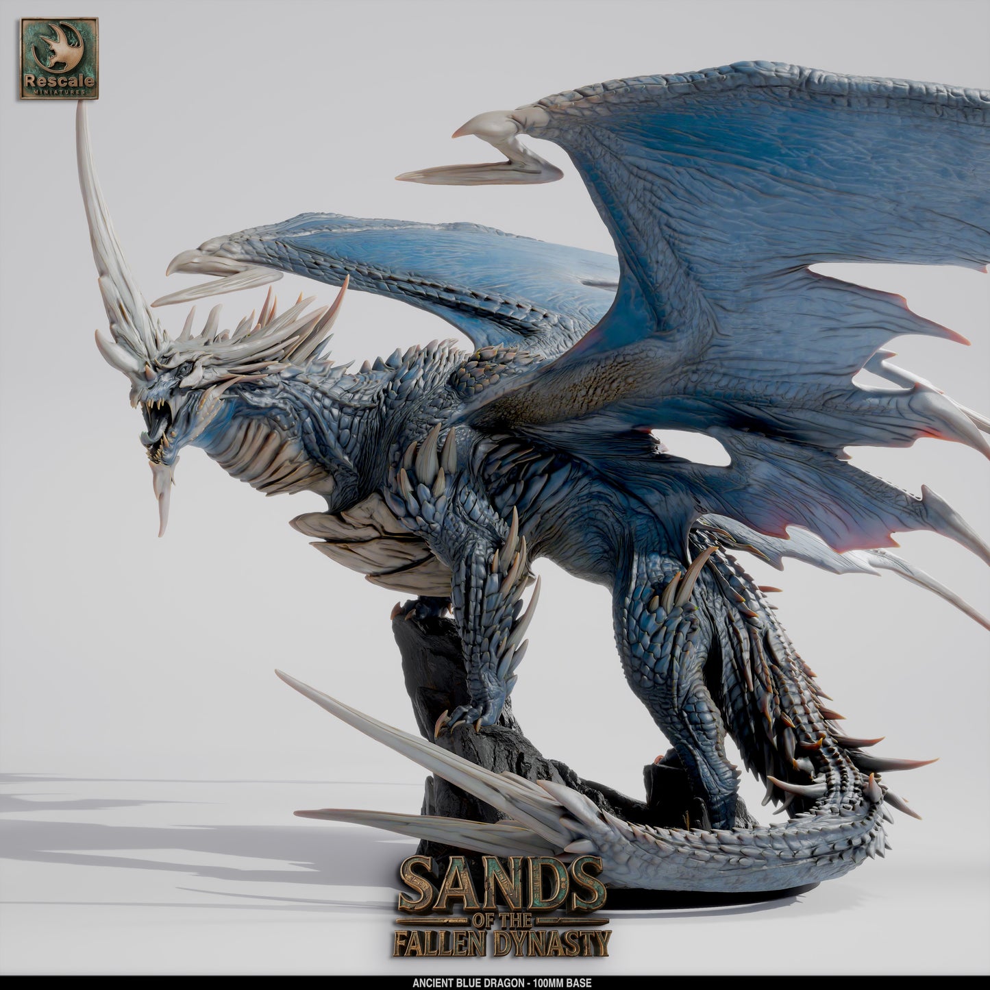 Blue Elder Dragon | Ancient Storm Tyrant | Resin Tabletop RPG Figure | 100mm Base