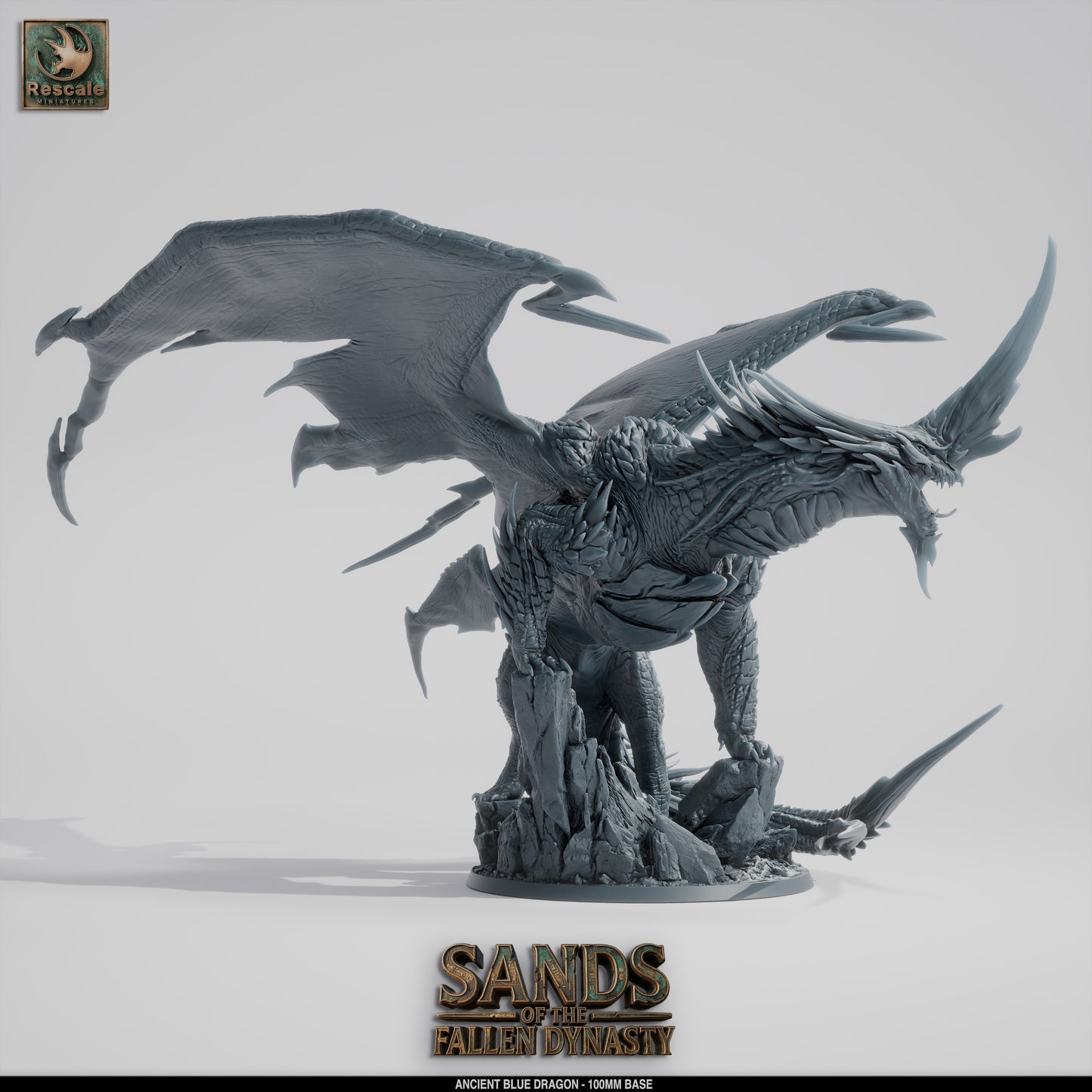 Blue Elder Dragon | Ancient Storm Tyrant | Resin Tabletop RPG Figure | 100mm Base