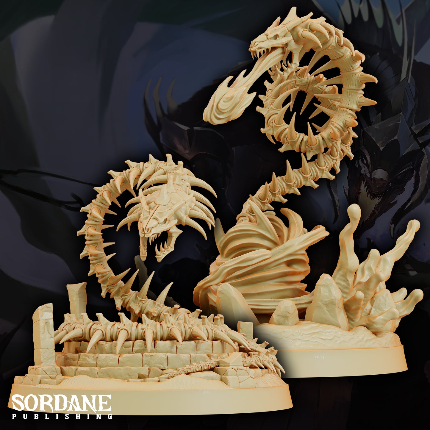Bone Serpent Undead Dragon DND Miniature TTRPG Resin Figure 75mm Base