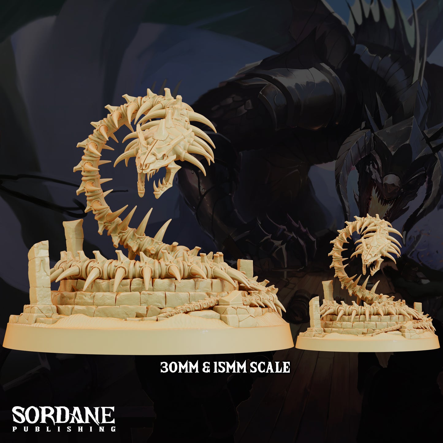 Bone Serpent Undead Dragon DND Miniature TTRPG Resin Figure 75mm Base