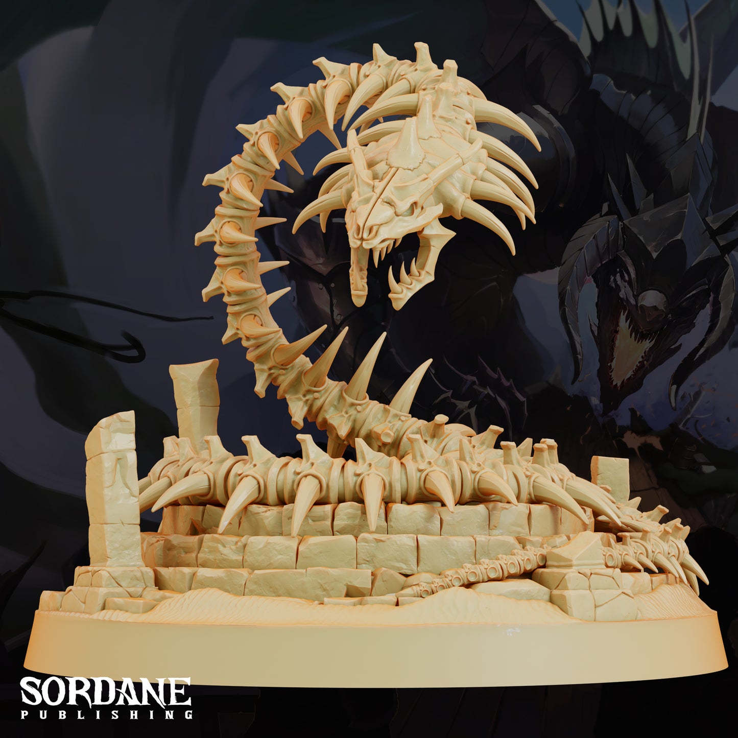 Bone Serpent Undead Dragon DND Miniature TTRPG Resin Figure 75mm Base