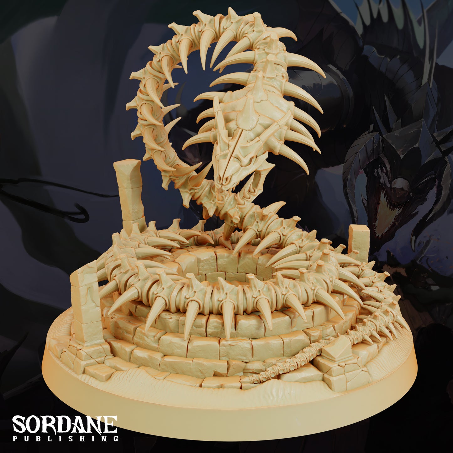 Bone Serpent Undead Dragon DND Miniature TTRPG Resin Figure 75mm Base