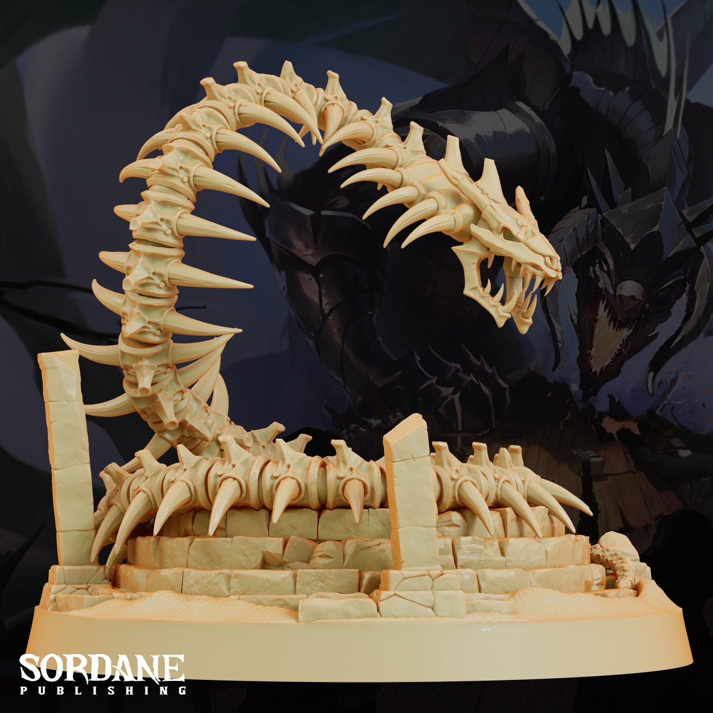Bone Serpent Undead Dragon DND Miniature TTRPG Resin Figure 75mm Base