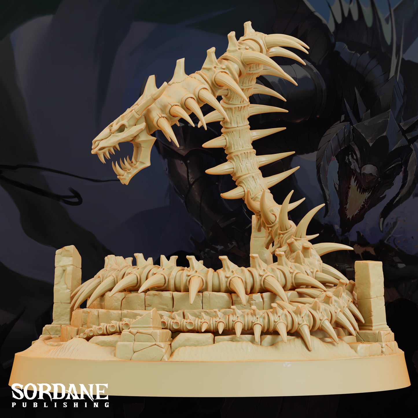 Bone Serpent Undead Dragon DND Miniature TTRPG Resin Figure 75mm Base