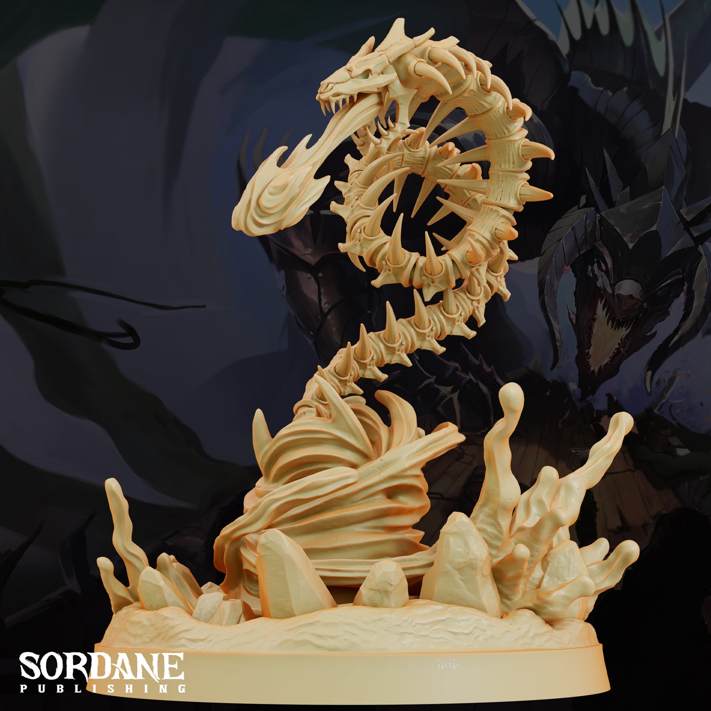 Bone Serpent Undead Dragon DND Miniature TTRPG Resin Figure 75mm Base