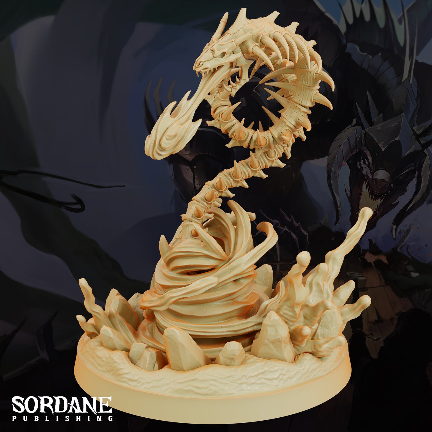 Bone Serpent Undead Dragon DND Miniature TTRPG Resin Figure 75mm Base