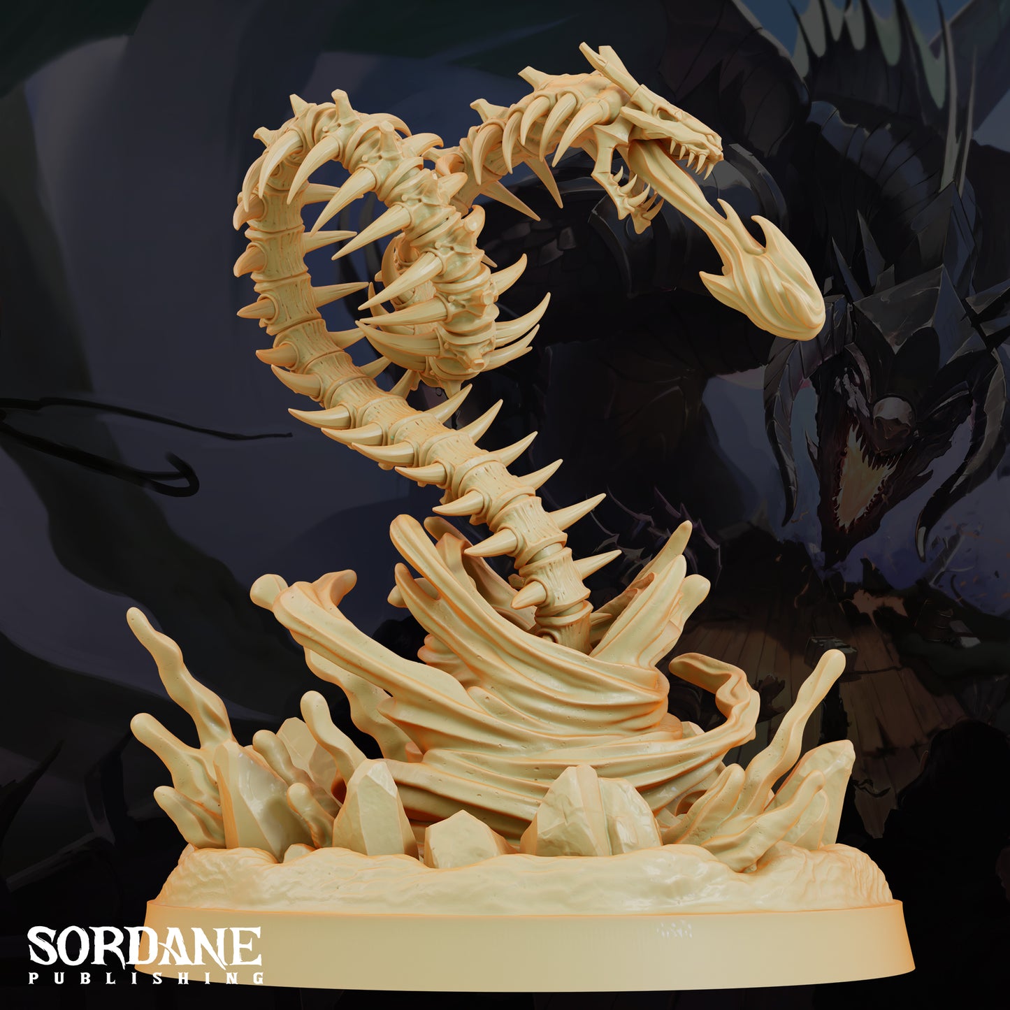 Bone Serpent Undead Dragon DND Miniature TTRPG Resin Figure 75mm Base