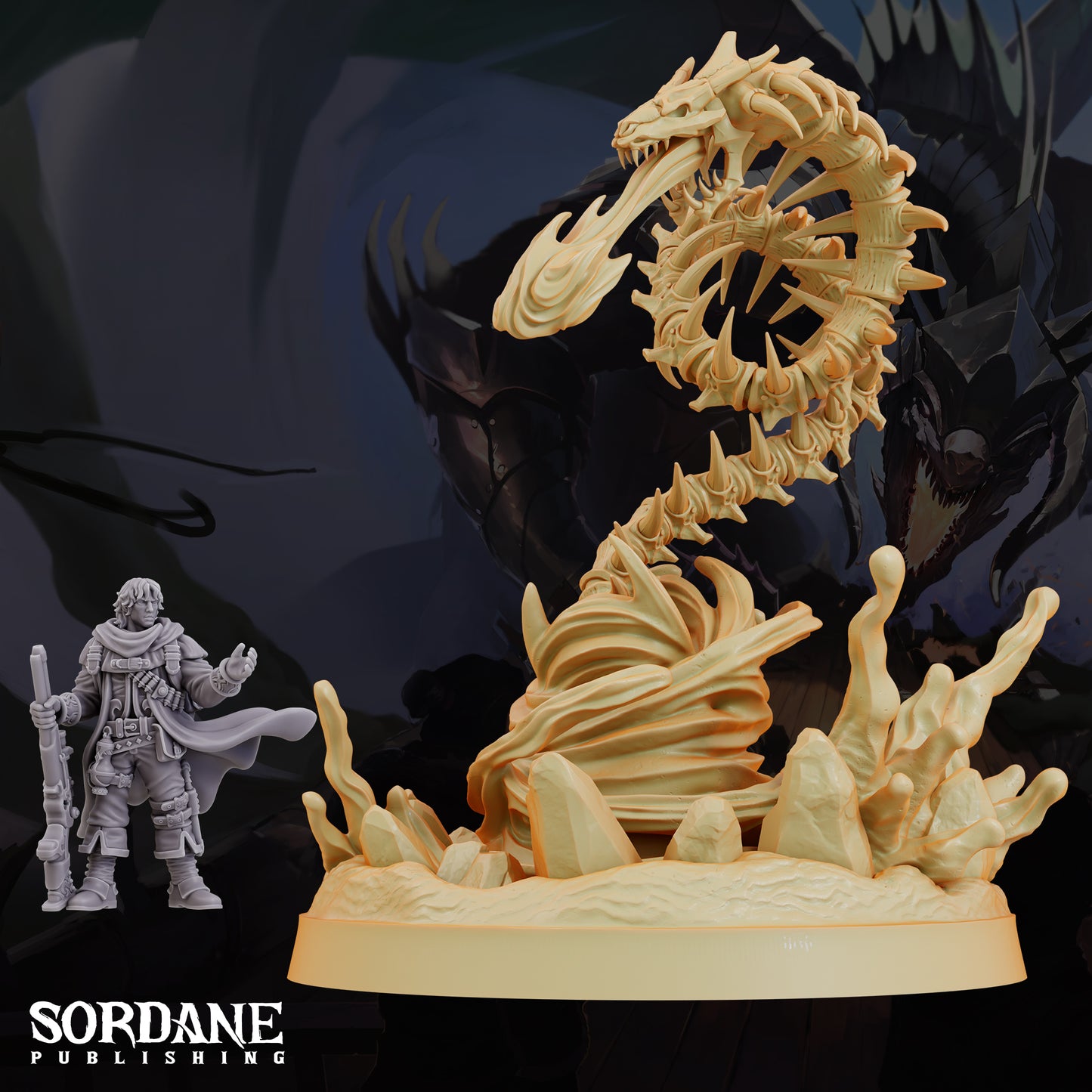 Bone Serpent Undead Dragon DND Miniature TTRPG Resin Figure 75mm Base