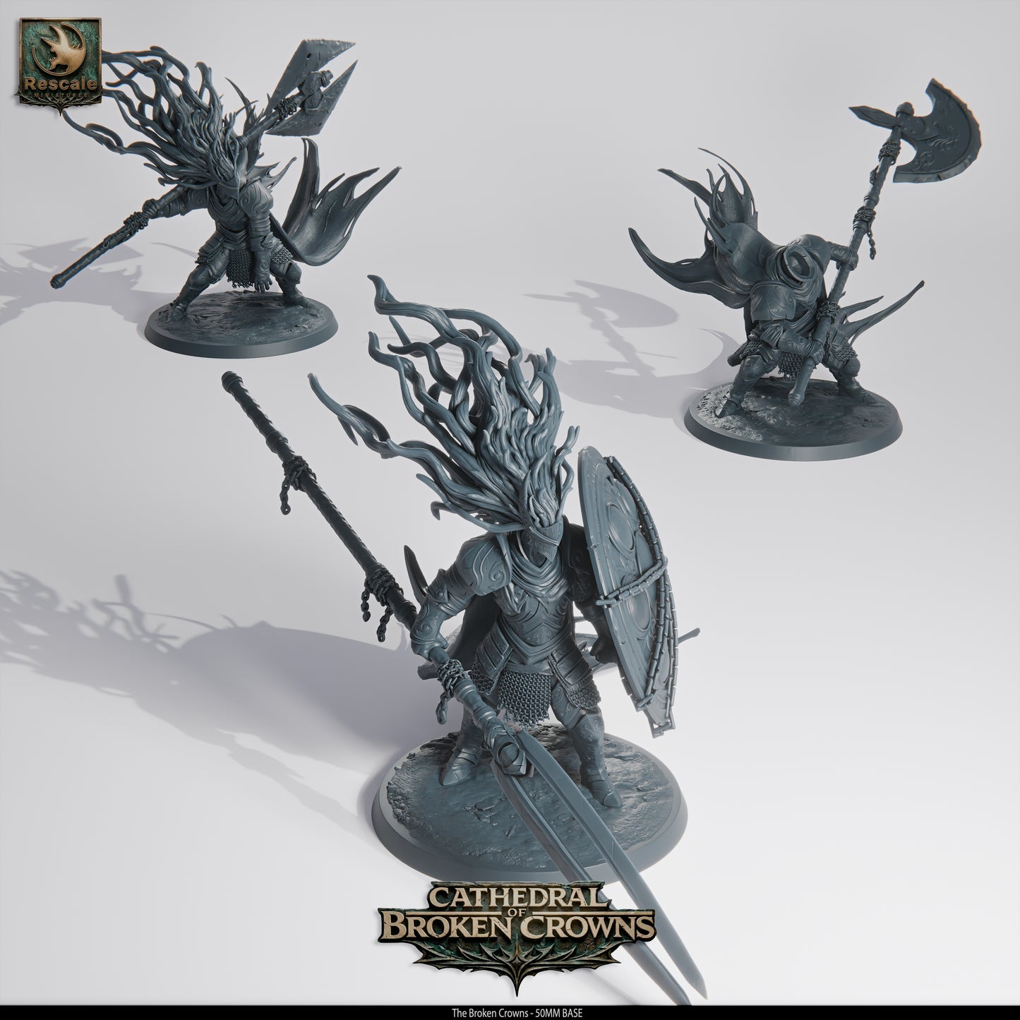 Broken Crown Warriors Undead Knight DND Miniature TTRPG Resin Figure 50mm Base