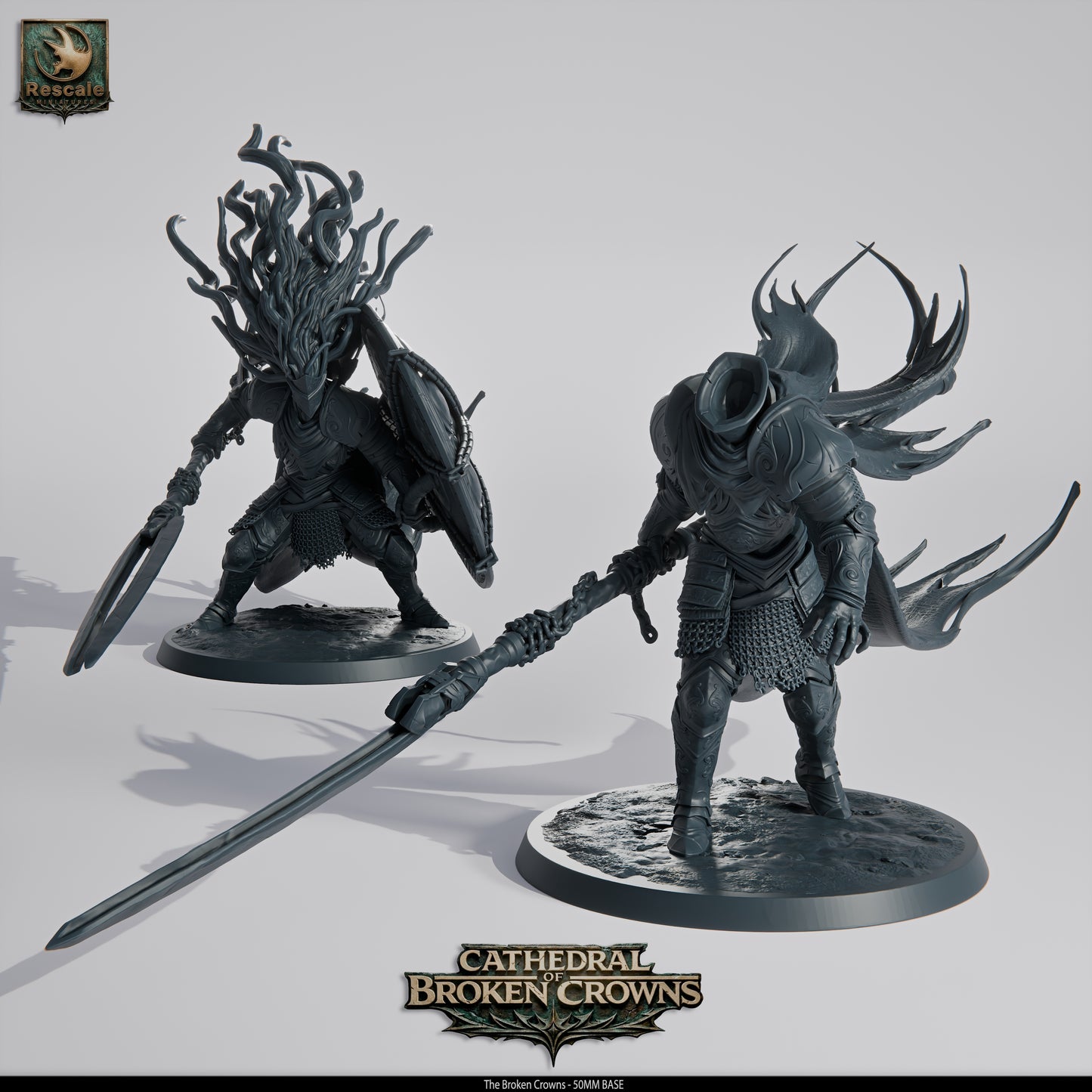 Broken Crown Warriors Undead Knight DND Miniature TTRPG Resin Figure 50mm Base
