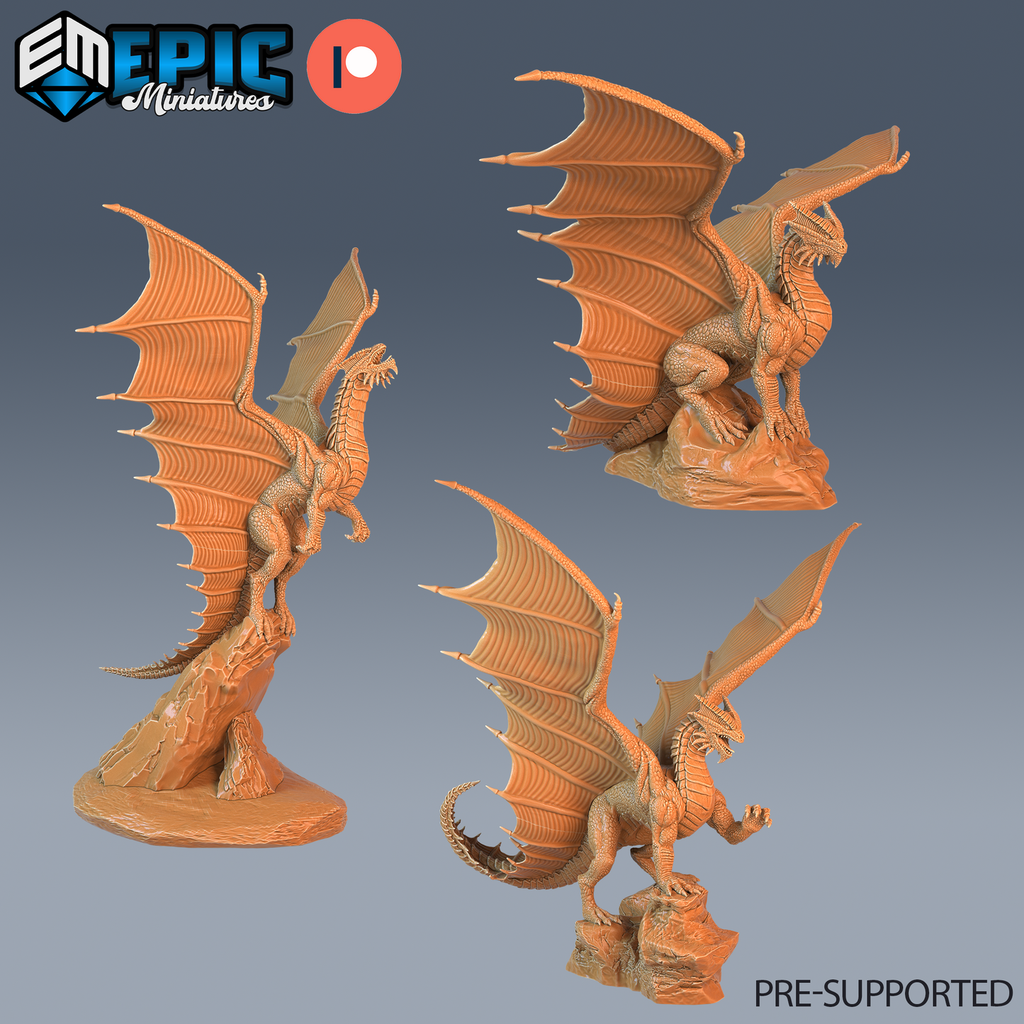 Copper Dragon DND TTRPG Resin Model 51mm 76mm 102mm Bases