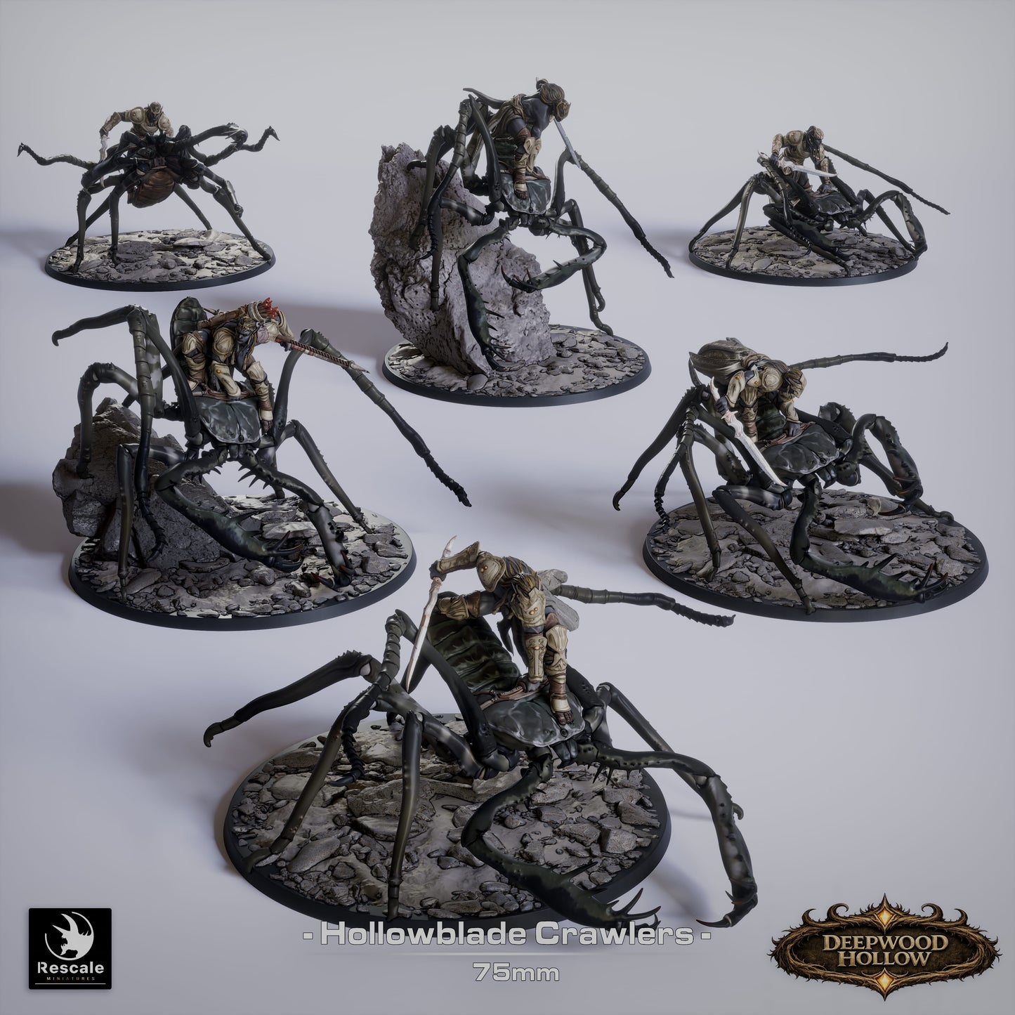 Hollowblade Scorpion Riders | Dark Elf Cavalry | Resin Tabletop RPG Figure | 75mm Base