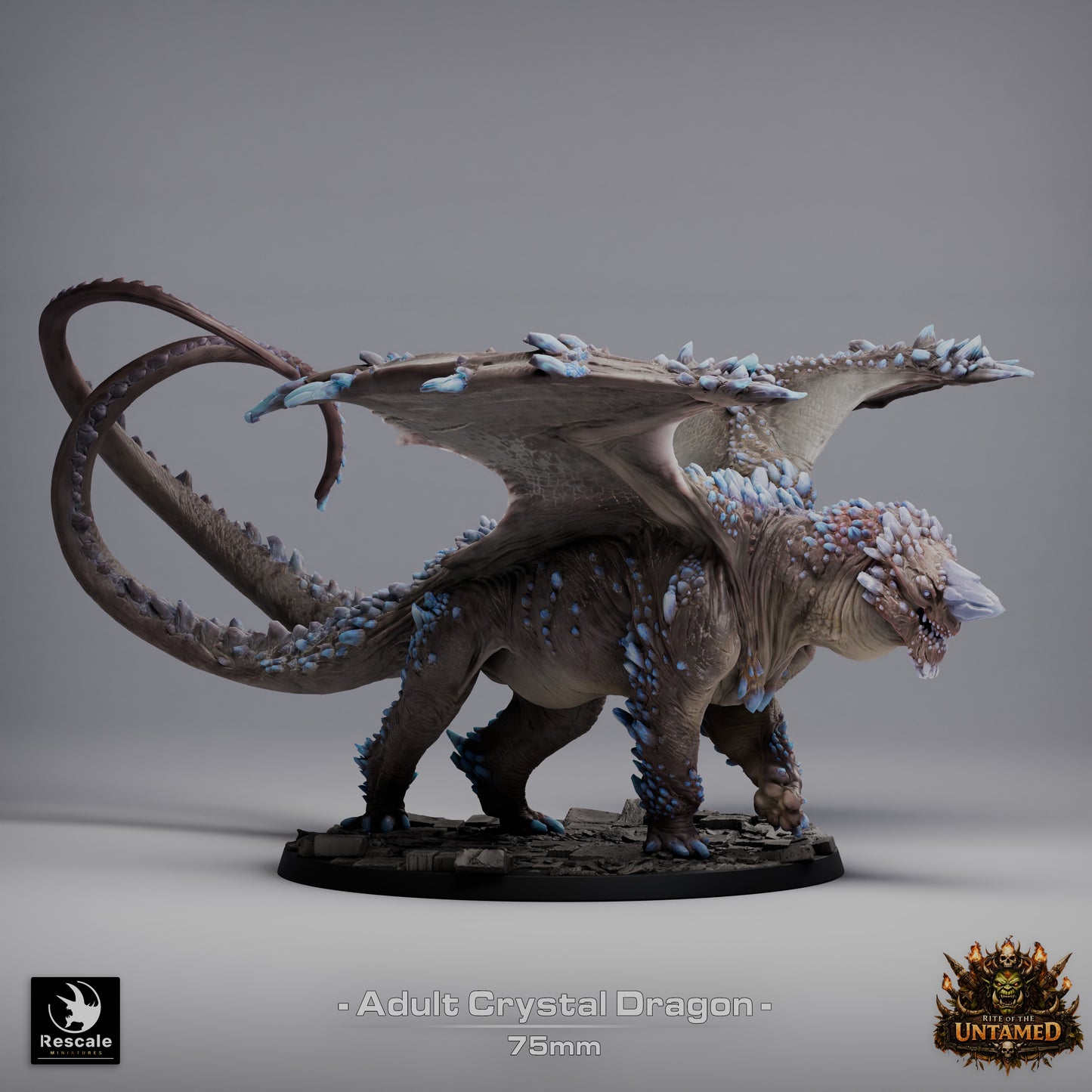 Crystal Dragon Large D&D Miniature | Gem Dragon Fantasy Figure | Resin 3D Printed Tabletop RPG Model | 75mm Base