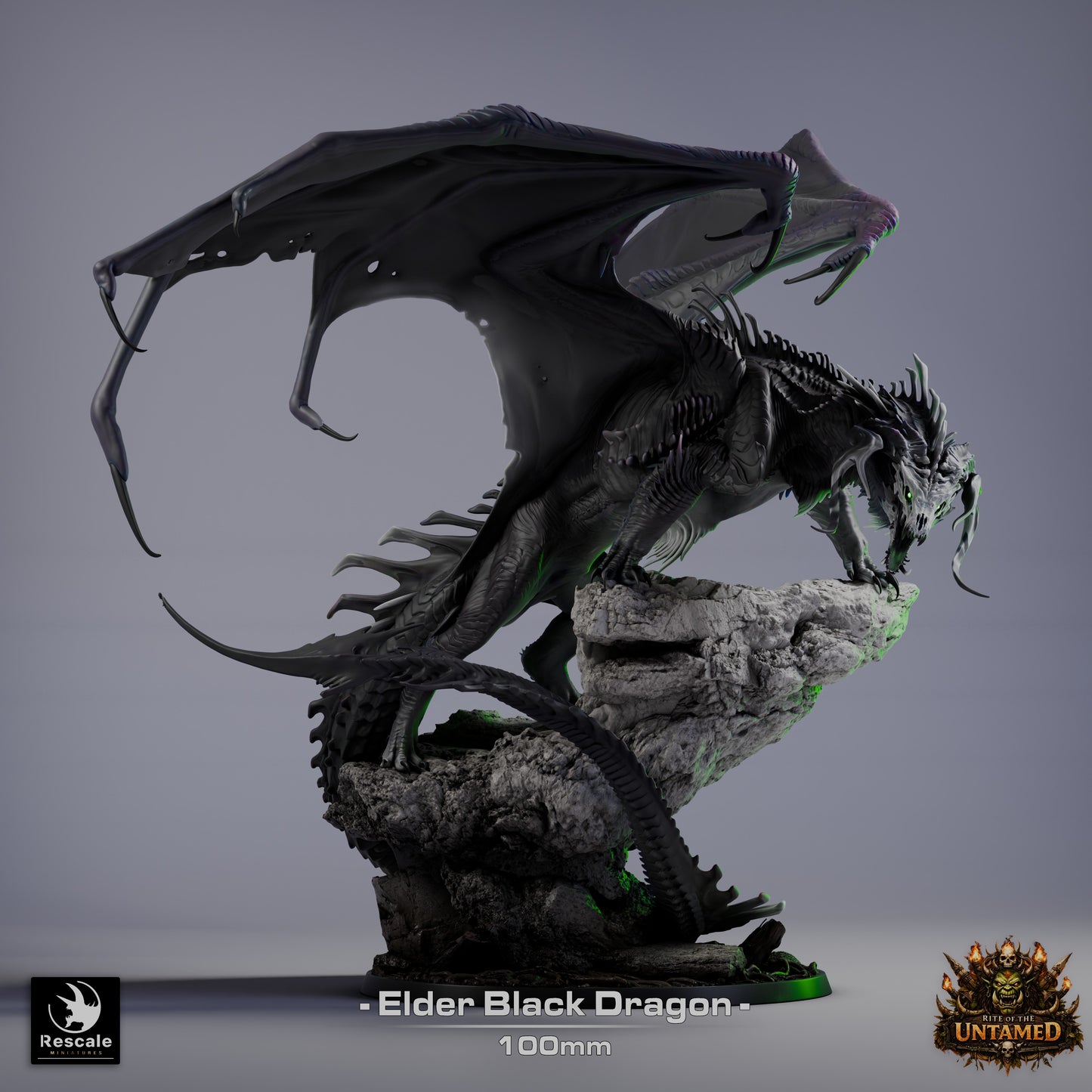 Black Elder Dragon Large D&amp;D Miniature | Ancient Dragon Boss Figure | Resin 3D Printed Tabletop RPG Model | 100mm Base