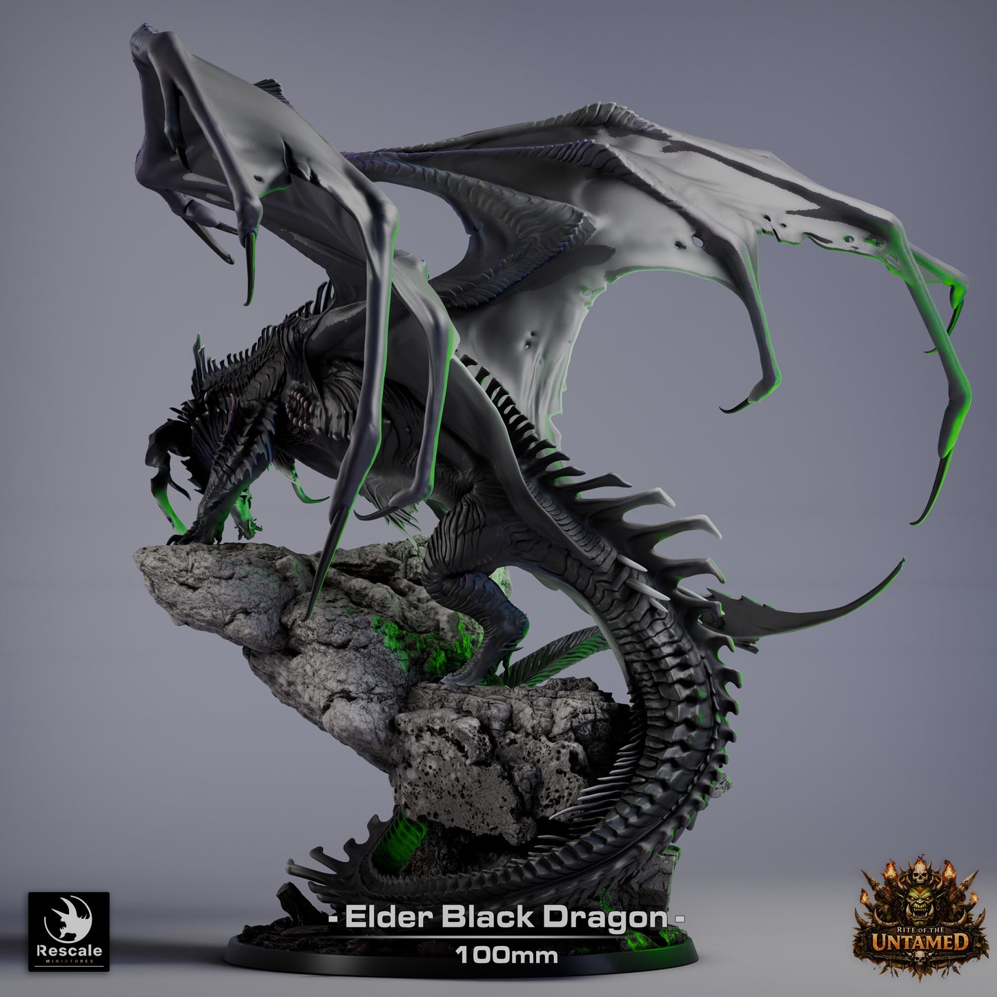 Black Elder Dragon Large D&amp;D Miniature | Ancient Dragon Boss Figure | Resin 3D Printed Tabletop RPG Model | 100mm Base