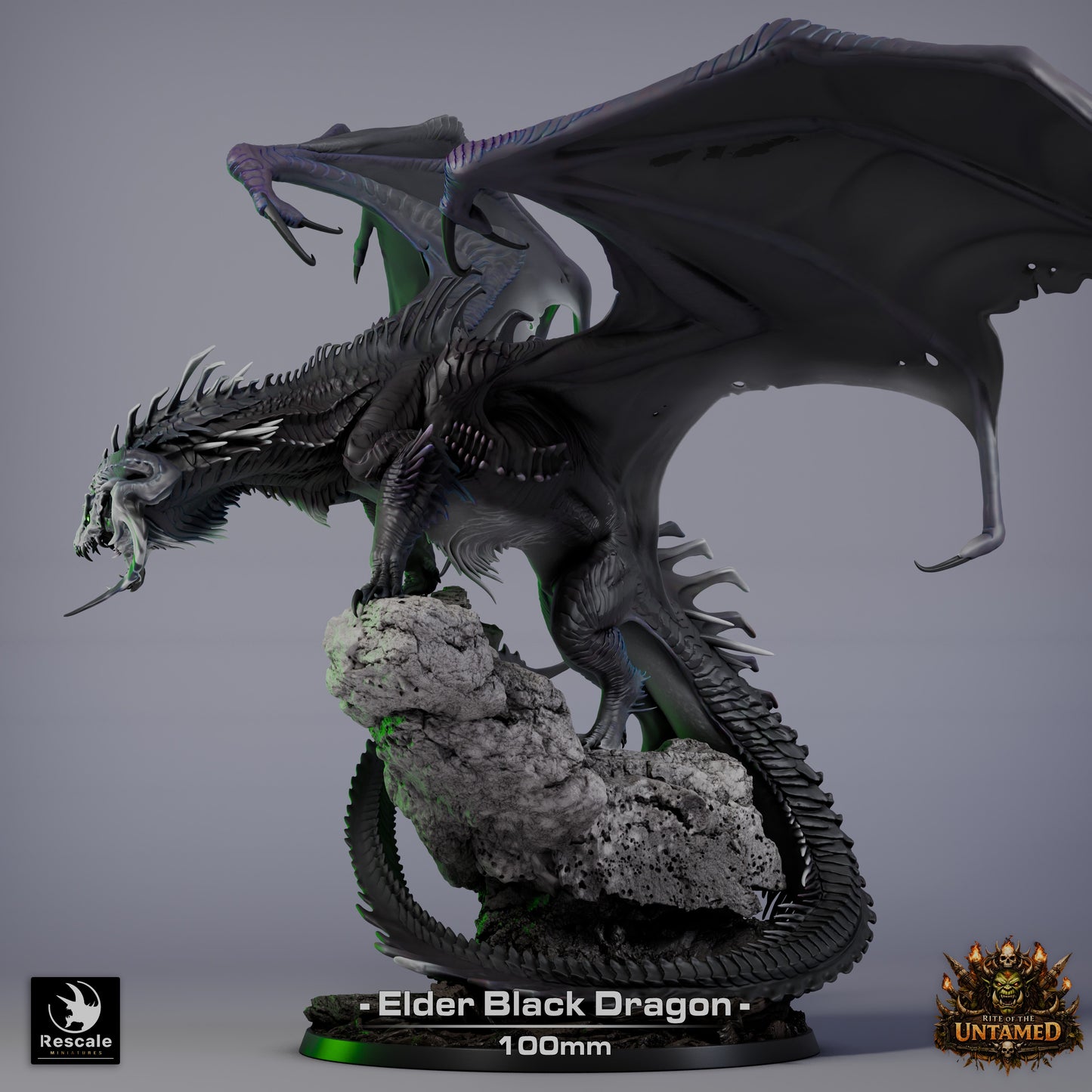 Black Elder Dragon Large D&amp;D Miniature | Ancient Dragon Boss Figure | Resin 3D Printed Tabletop RPG Model | 100mm Base