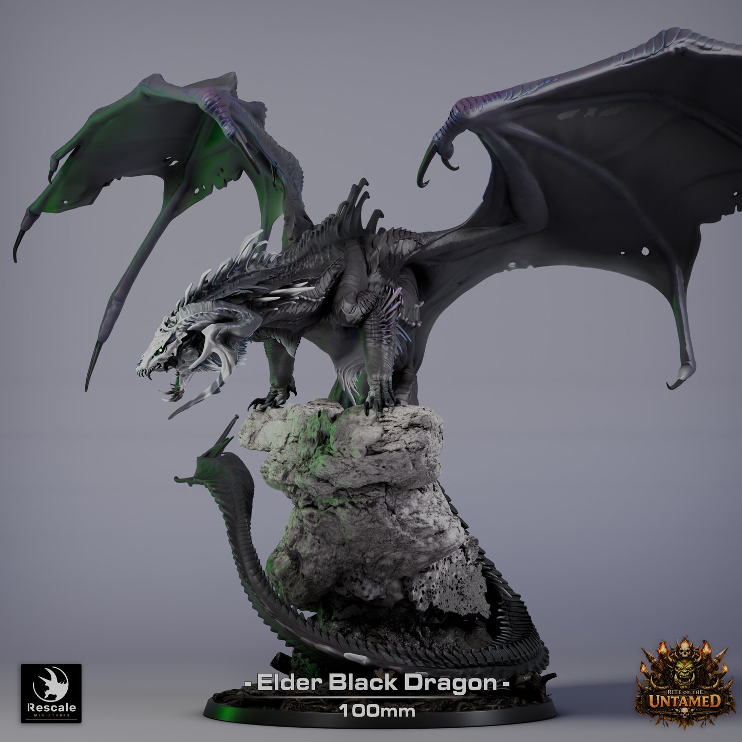 Black Elder Dragon Large D&amp;D Miniature | Ancient Dragon Boss Figure | Resin 3D Printed Tabletop RPG Model | 100mm Base